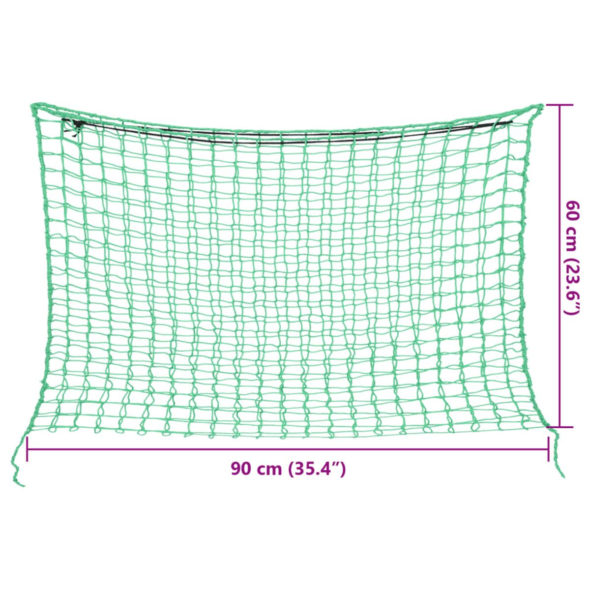 Rete verde, 90 x 60 cm, con dimensioni indicate.