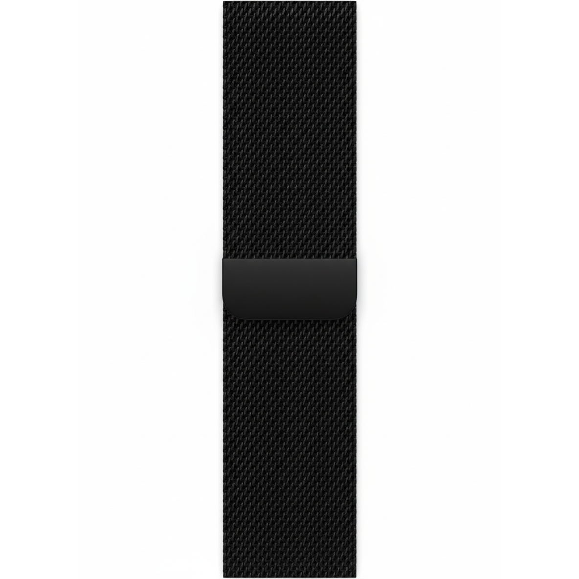 Ein schwarzes Milanaise-Armband mit einem schwarzen Verschluss.