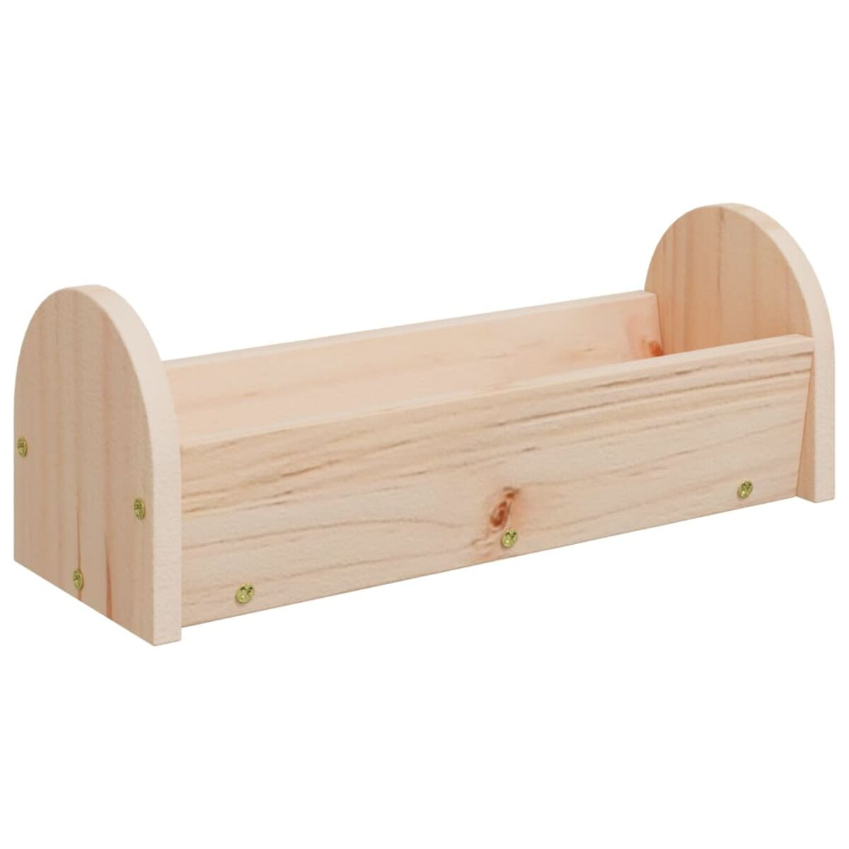 Un organizer in legno a due scomparti con lati arrotondati.