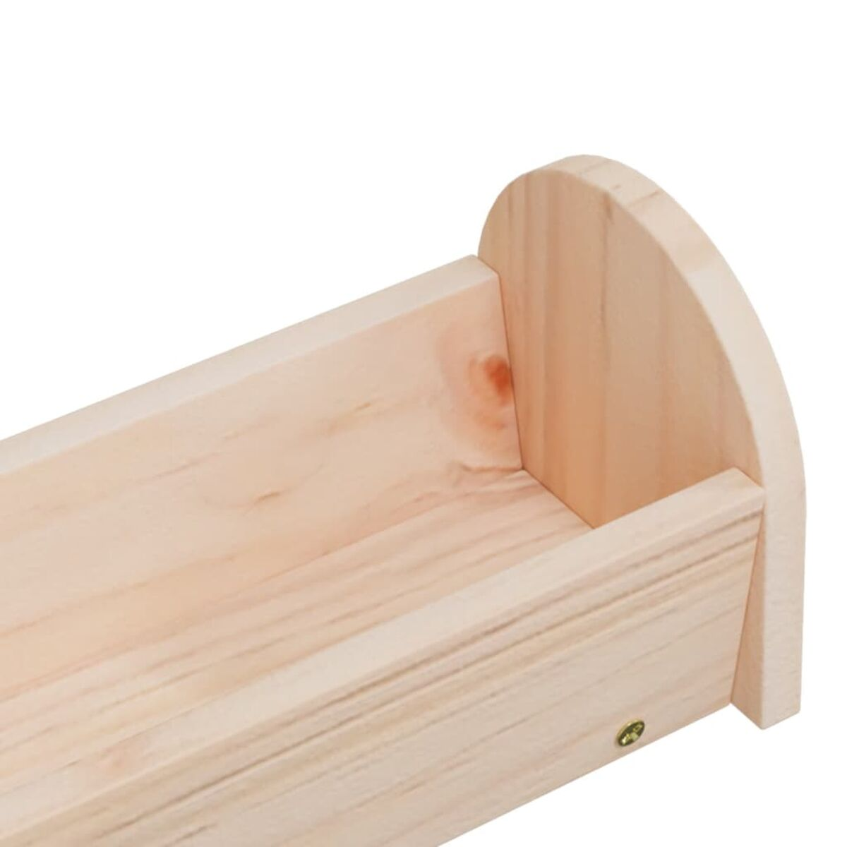 Un contenitore in legno con estremità arrotondata.