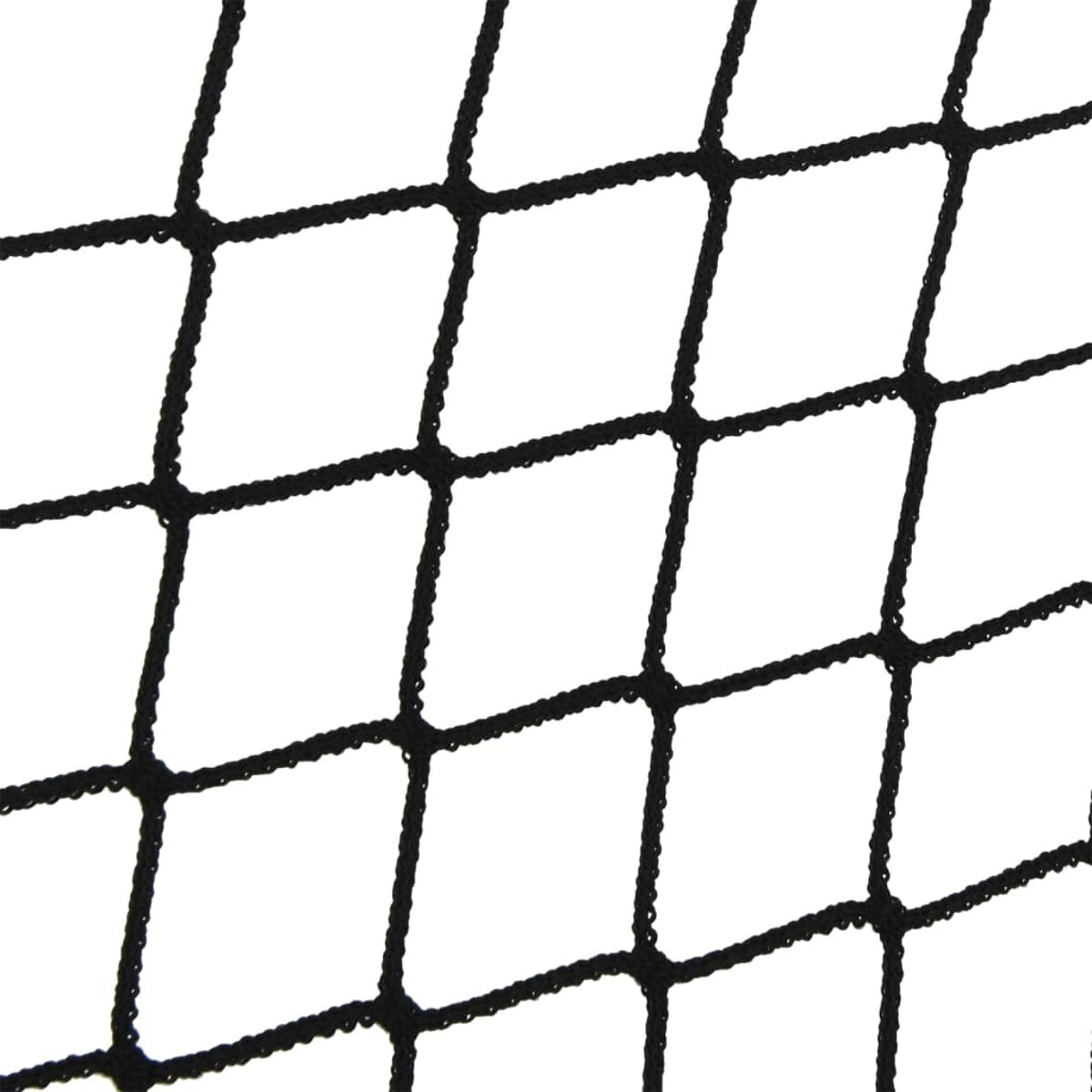 Una rete nera a maglie quadrate su sfondo bianco.