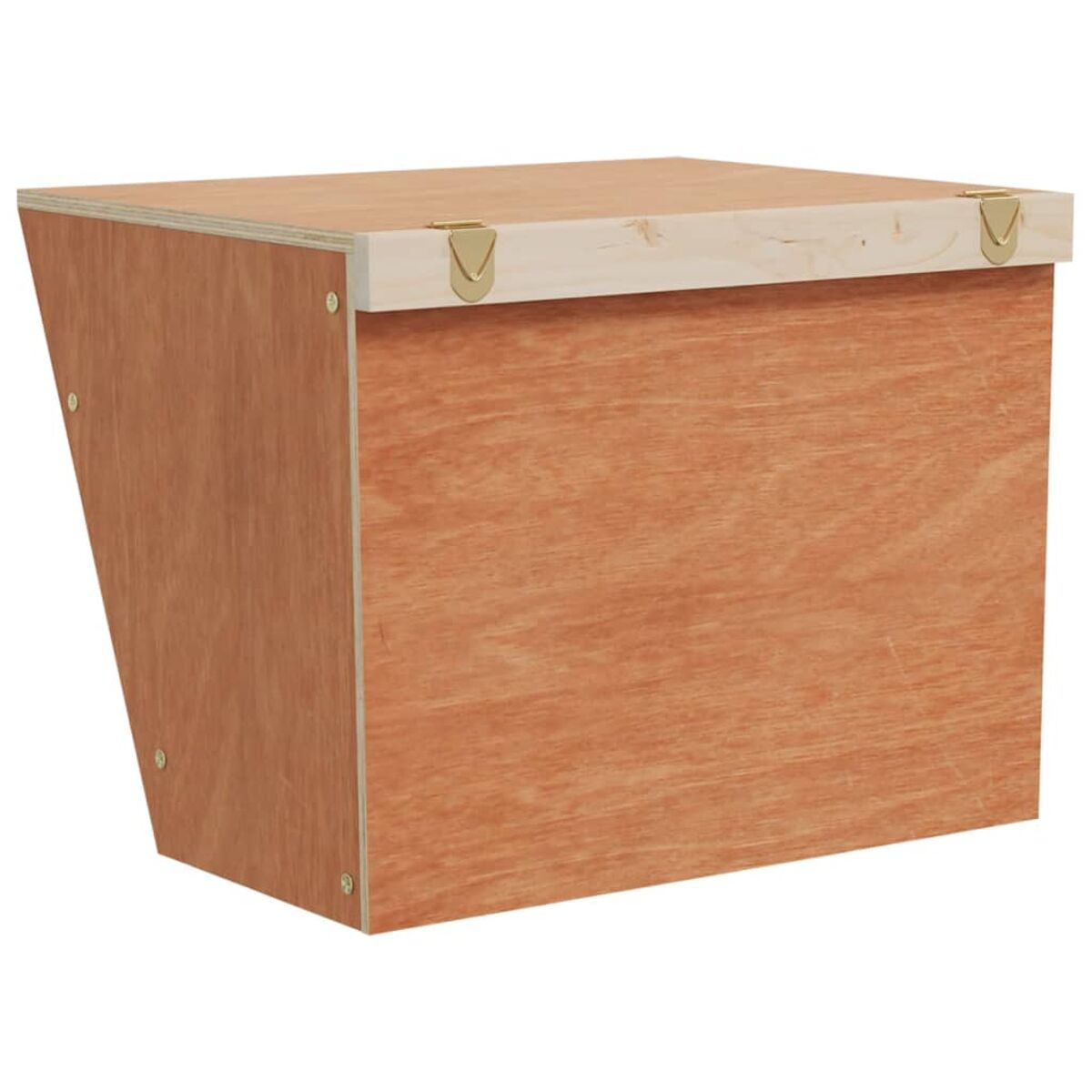Holzkiste mit Metallverschlüssen oben.