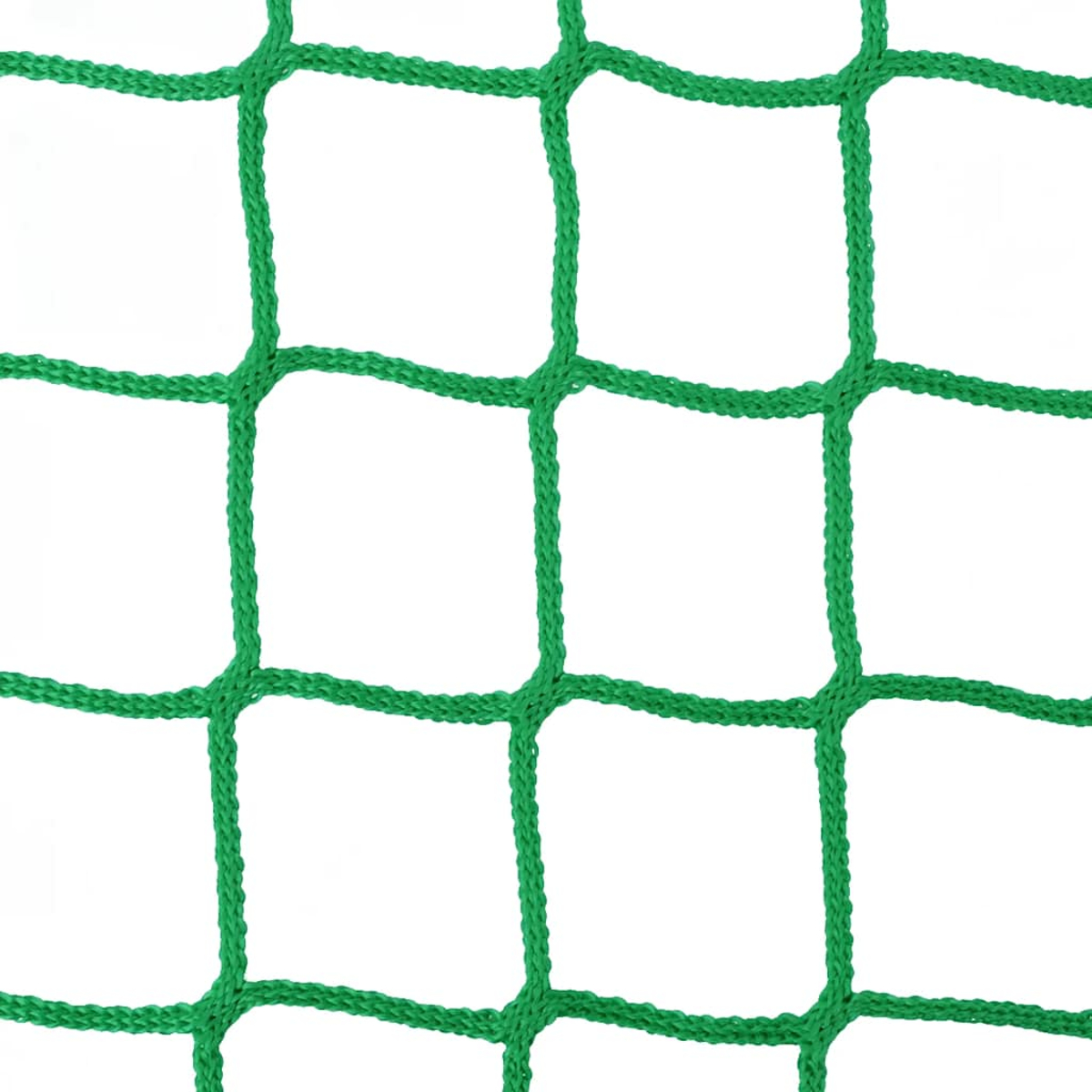 Una rete verde con aperture quadrate su sfondo bianco.