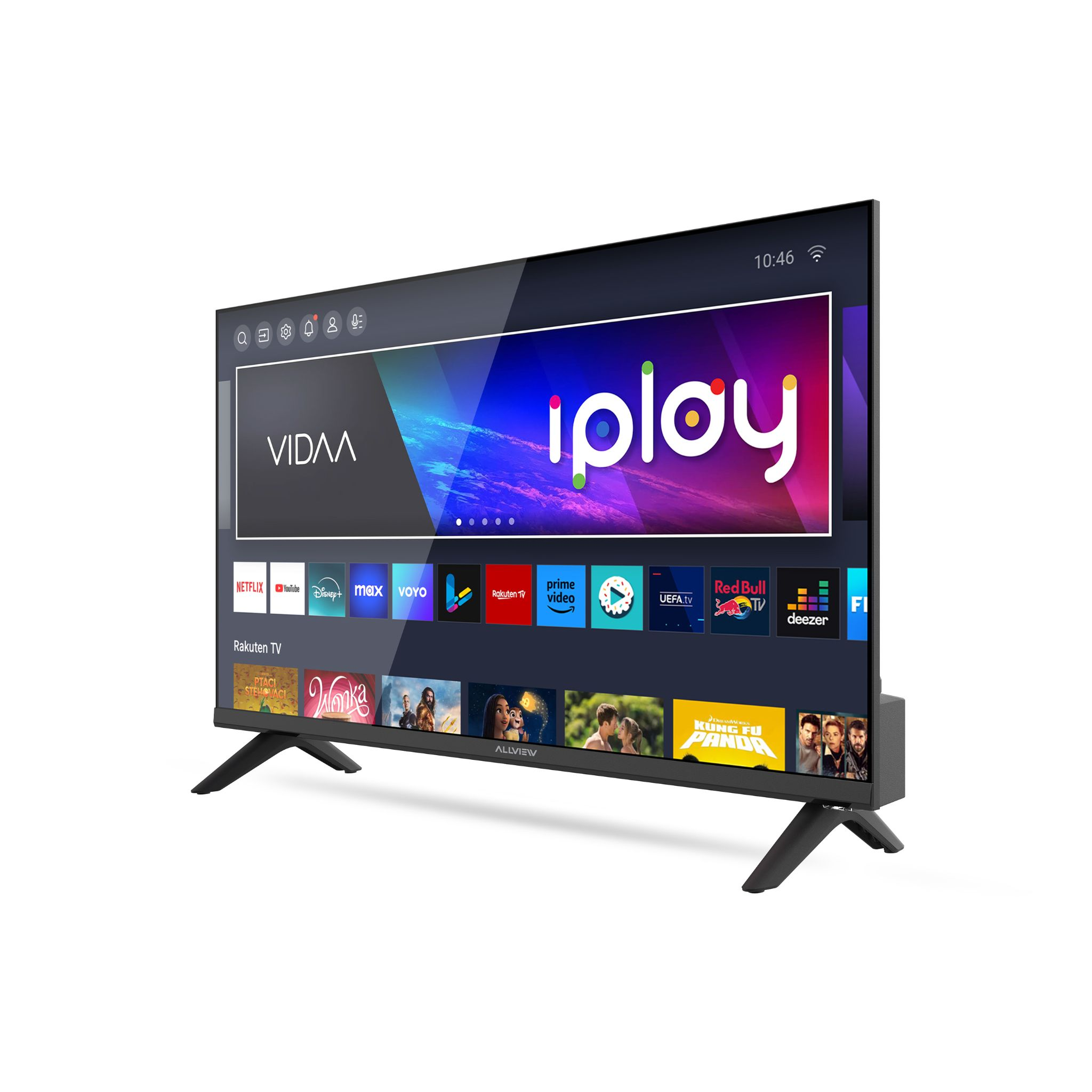 Ein moderner Fernseher mit App-Symbolen wie Netflix, YouTube und Disney+.