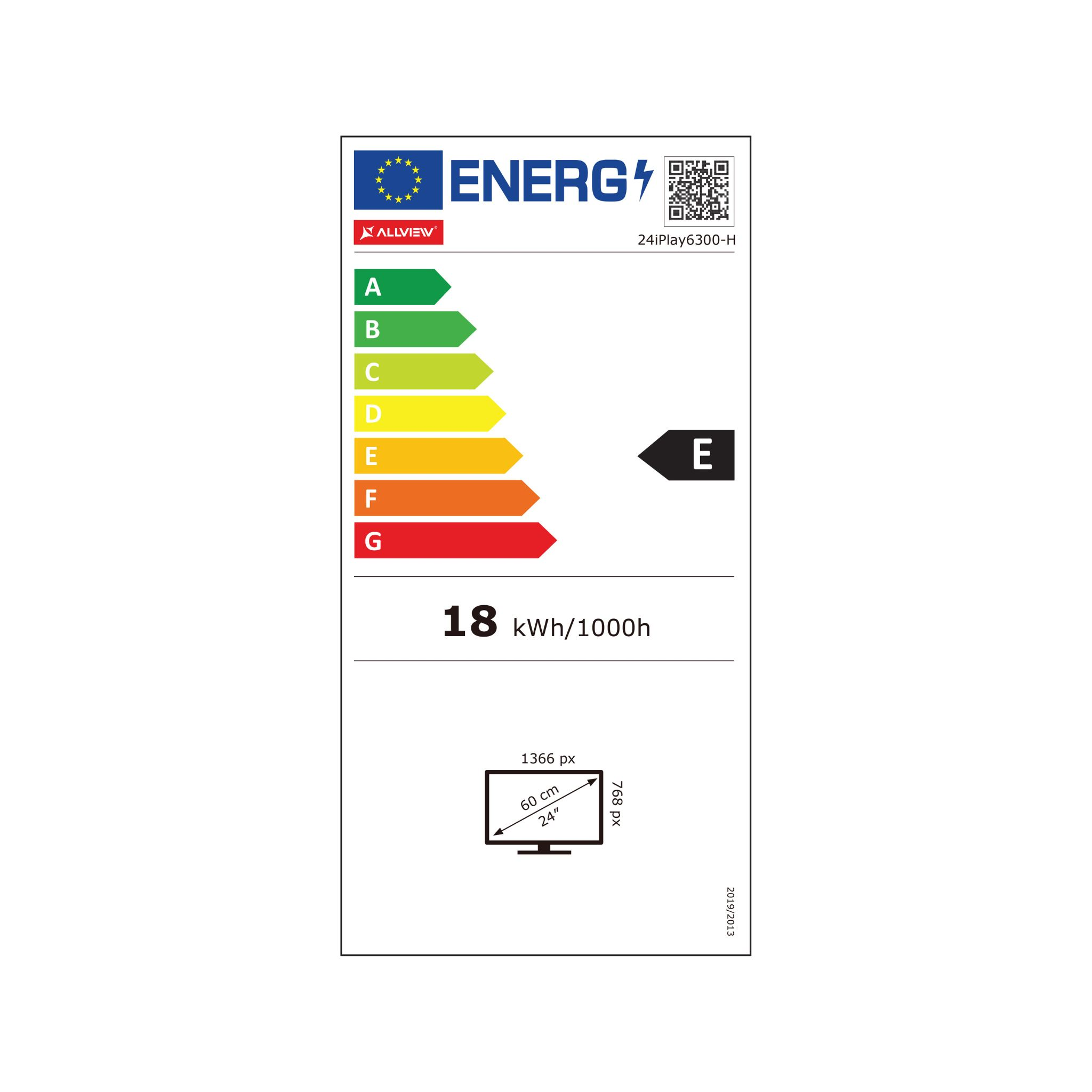 Energielabel mit Skala A-G, Energieeffizienzklasse E, 18 kWh/1000h.