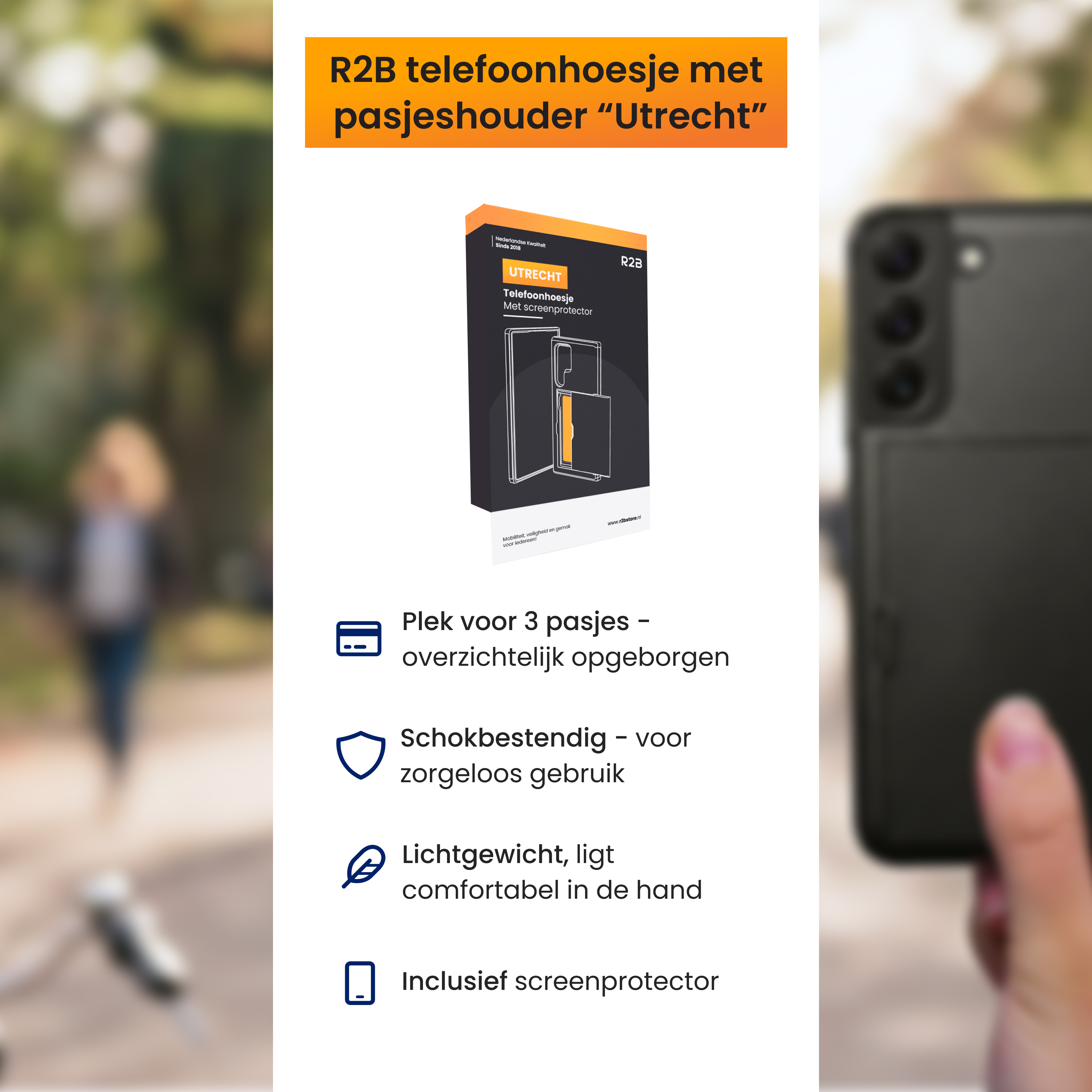 Produktbild: Handyhülle mit Kartenfach und Displayschutzfolie.
