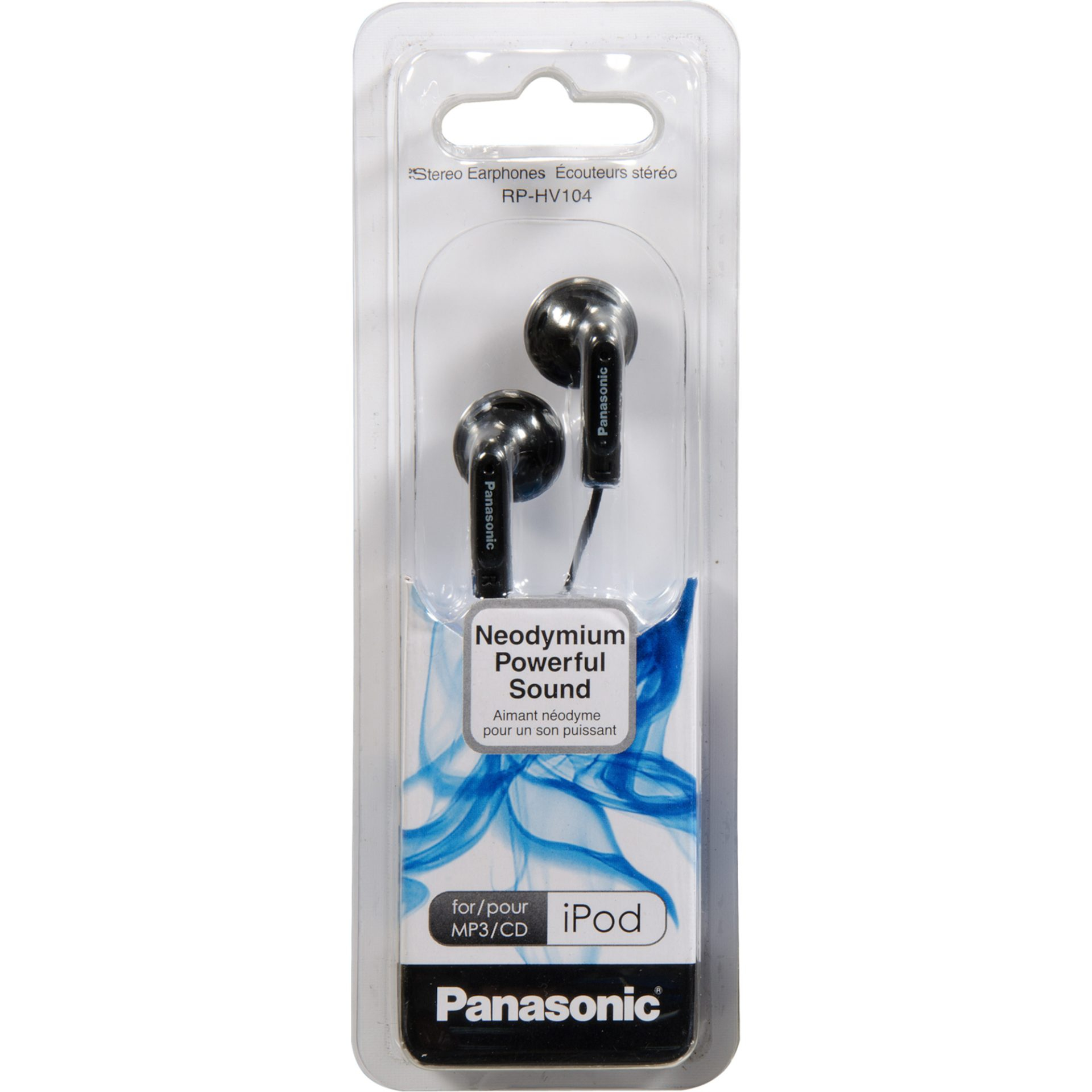 Auricolari in-ear Panasonic neri in confezione blister.
