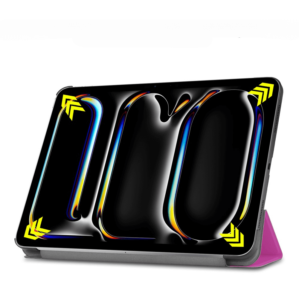 Une tablette affichant un motif abstrait au néon sur fond noir.