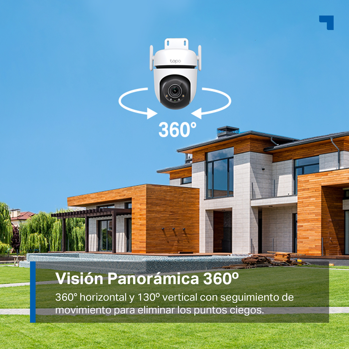 Kamera bezpieczeństwa z widokiem 360° nad nowoczesnym domem.