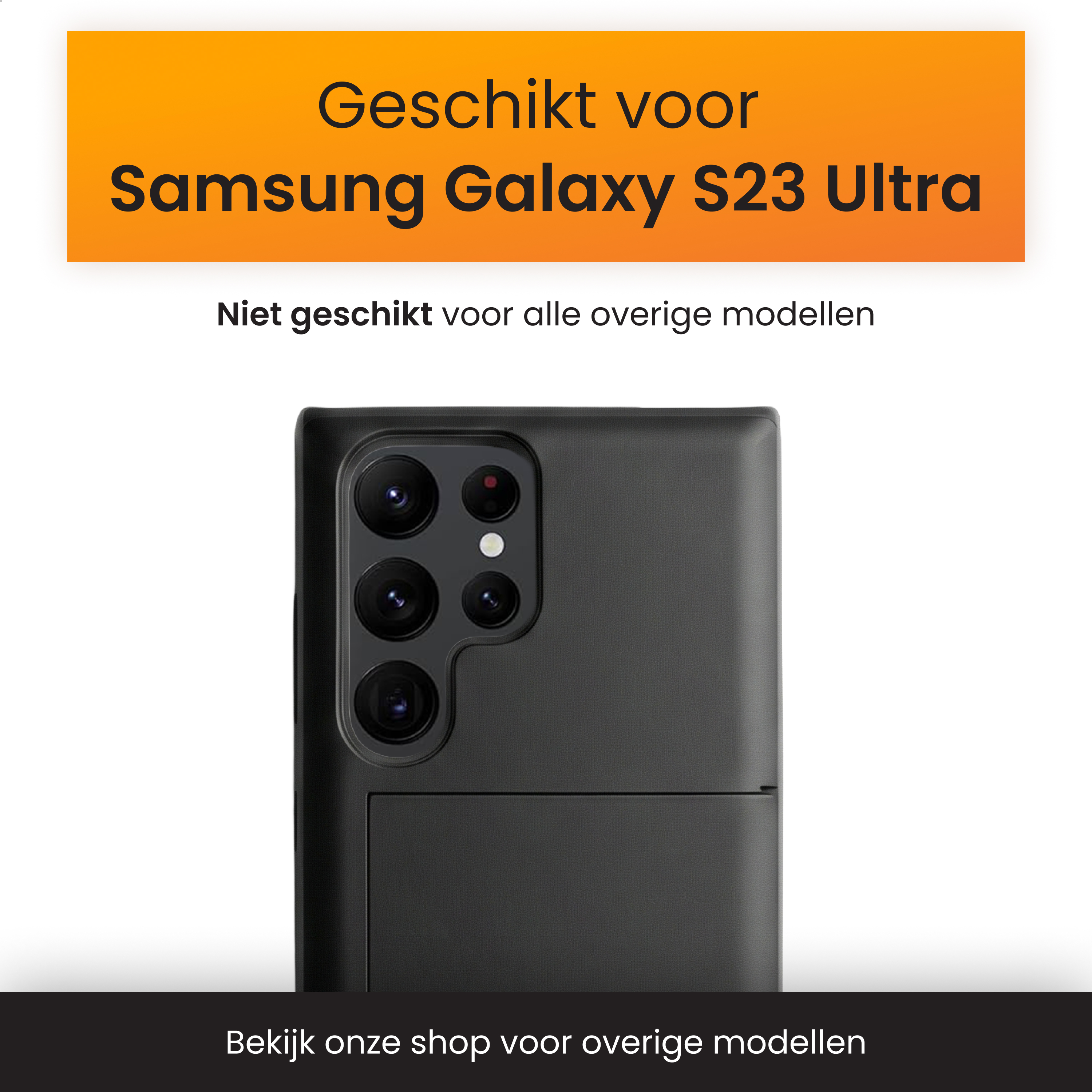 Schwarze Handyhülle für Samsung Galaxy S23 Ultra.