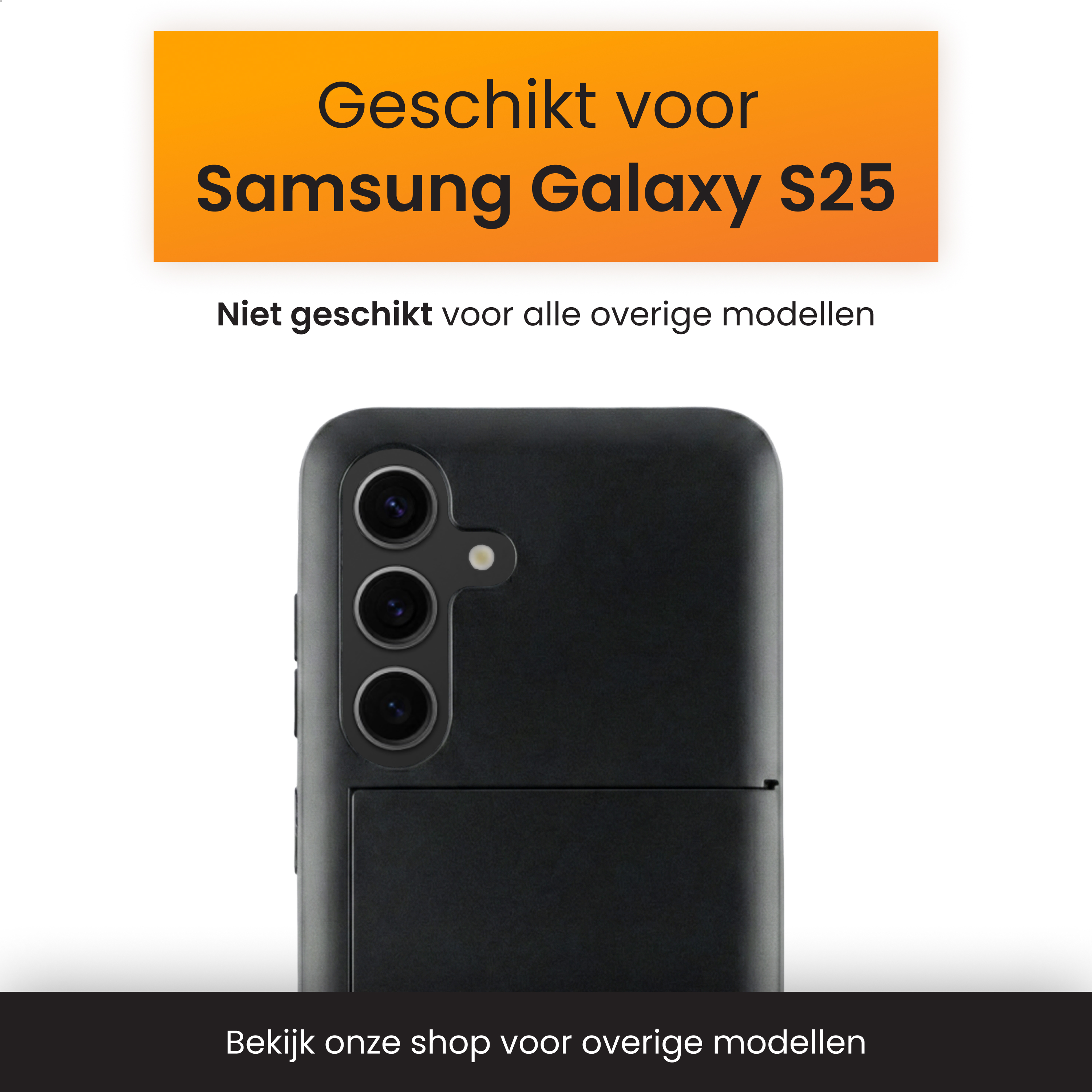 Zwarte telefoonhoes voor Samsung Galaxy S25 met camera's.