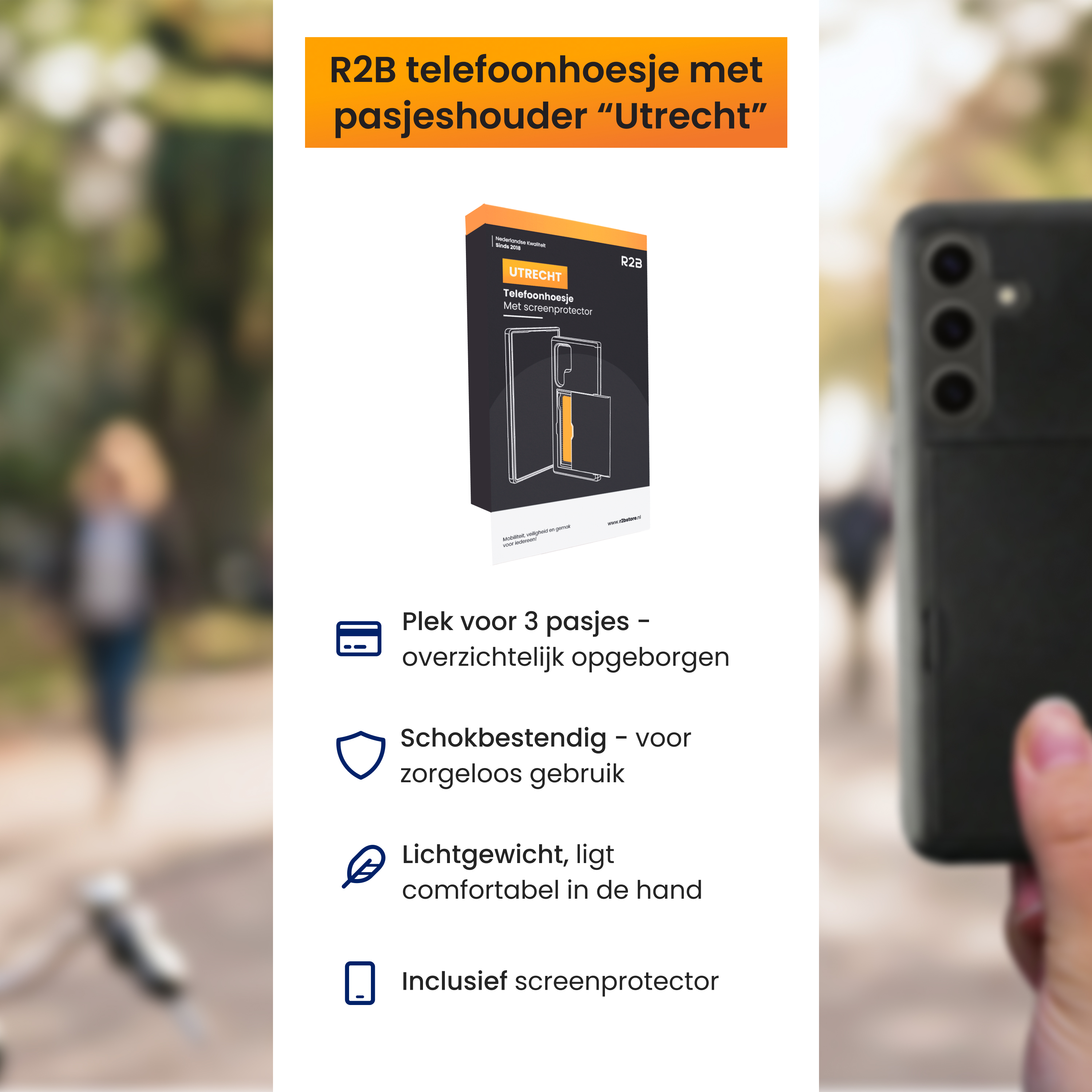 R2B "Utrecht" Handyhülle mit Kartenfach und Displayschutzfolie.