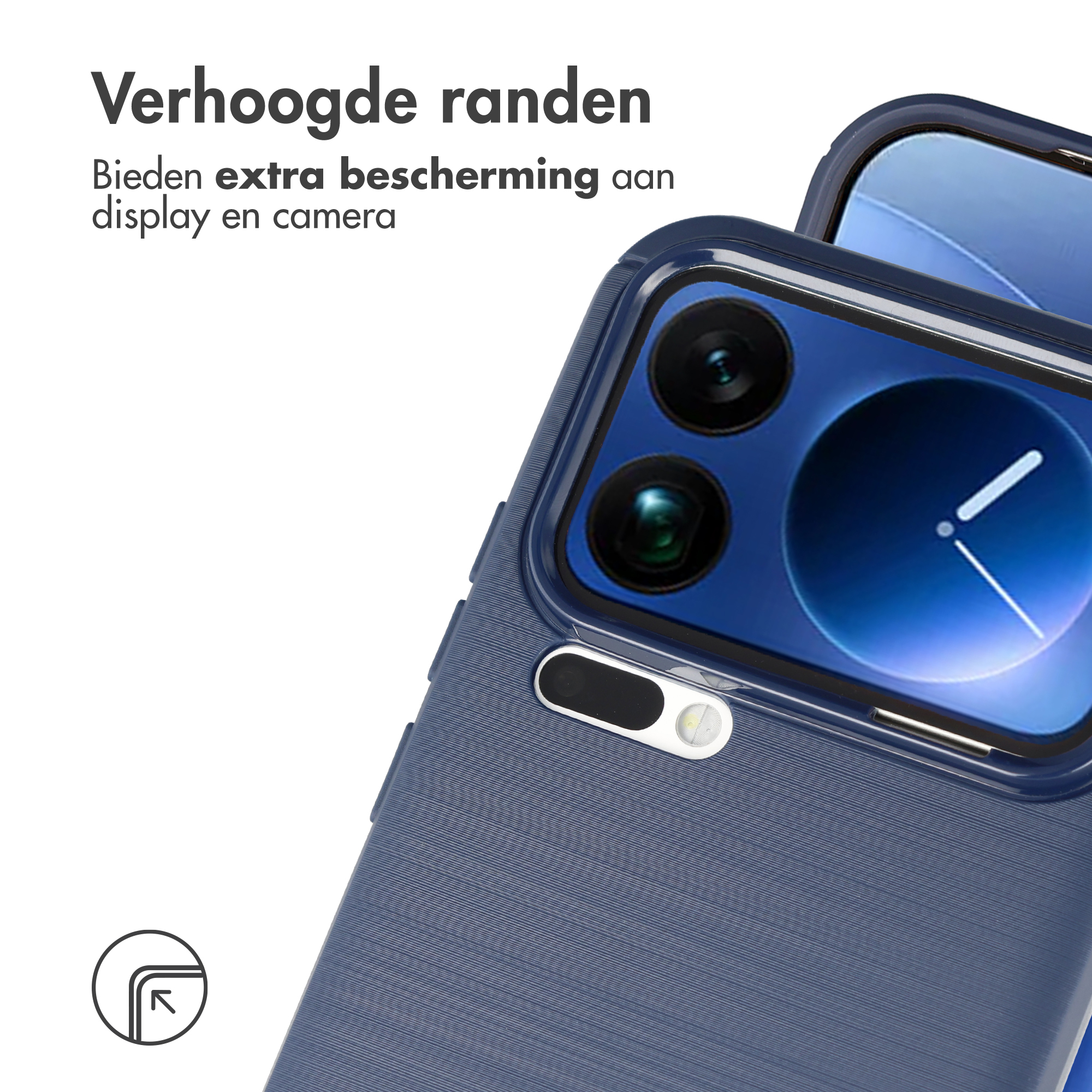 Eine blaue Handyhülle mit erhöhten Rändern und Kamerainsel.