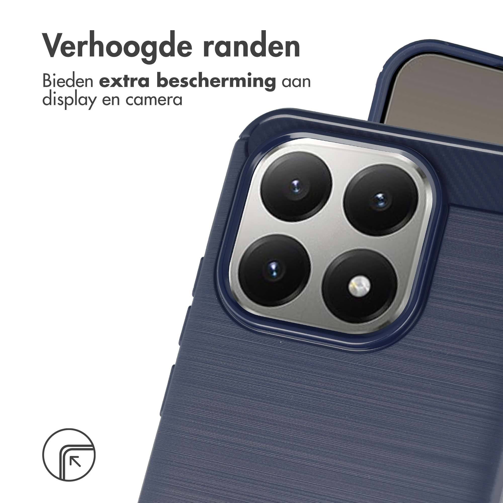Blaue Handyhülle mit erhöhten Kanten und Kamerainsel.
