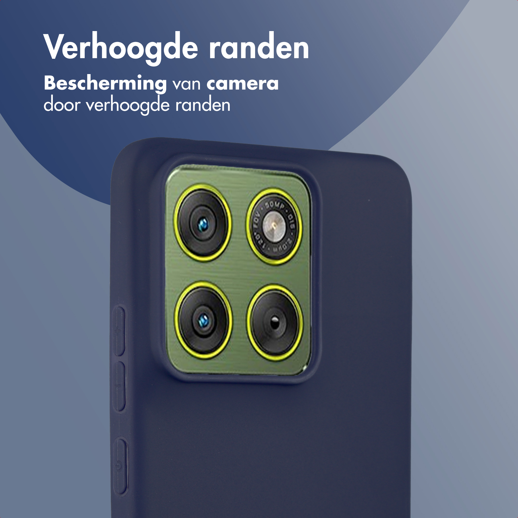 Primo piano del retro di uno smartphone con quattro fotocamere e bordi rialzati.