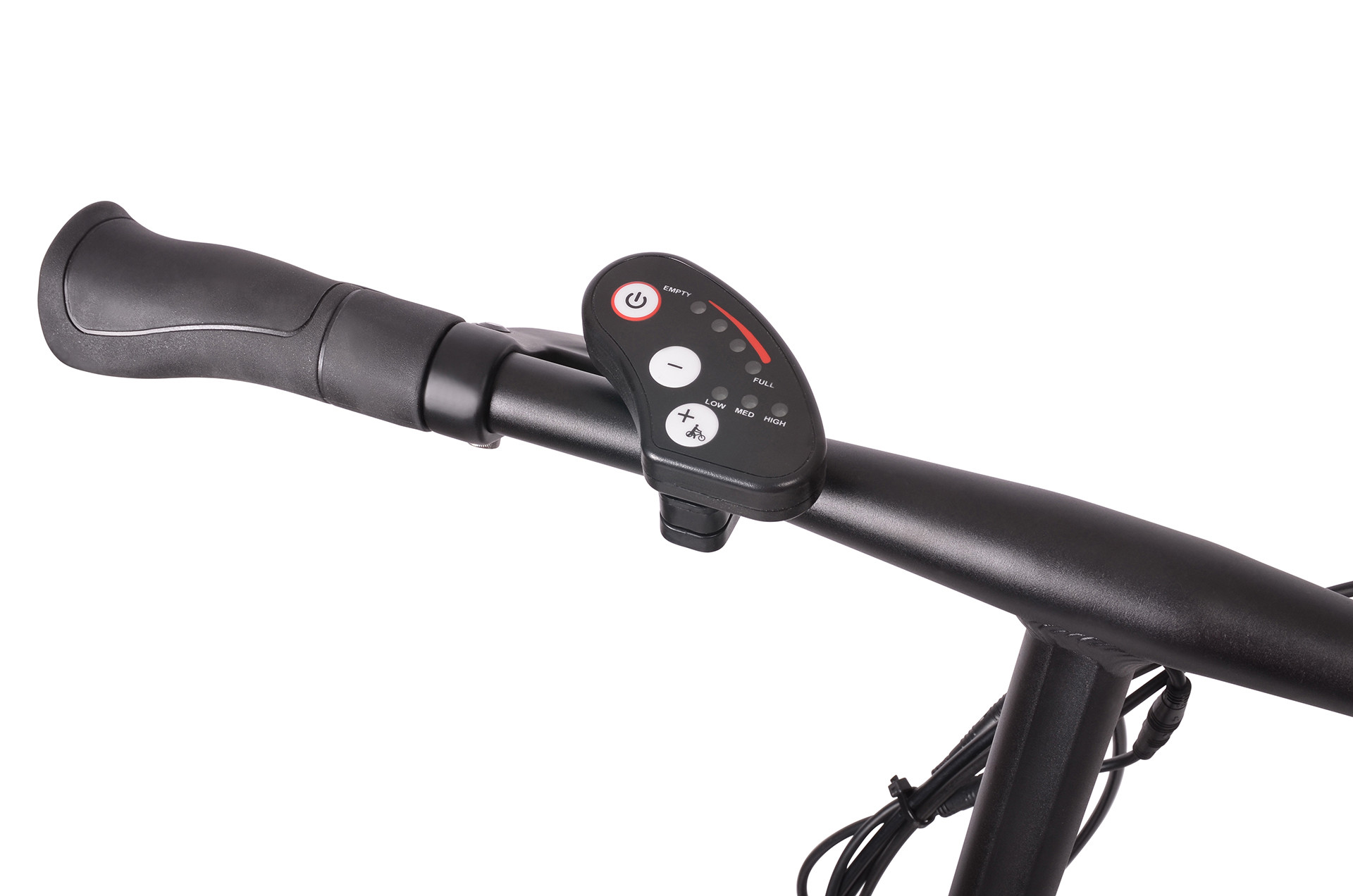 Zbliżenie czarnej kierownicy hulajnogi elektrycznej z kontrolkami.