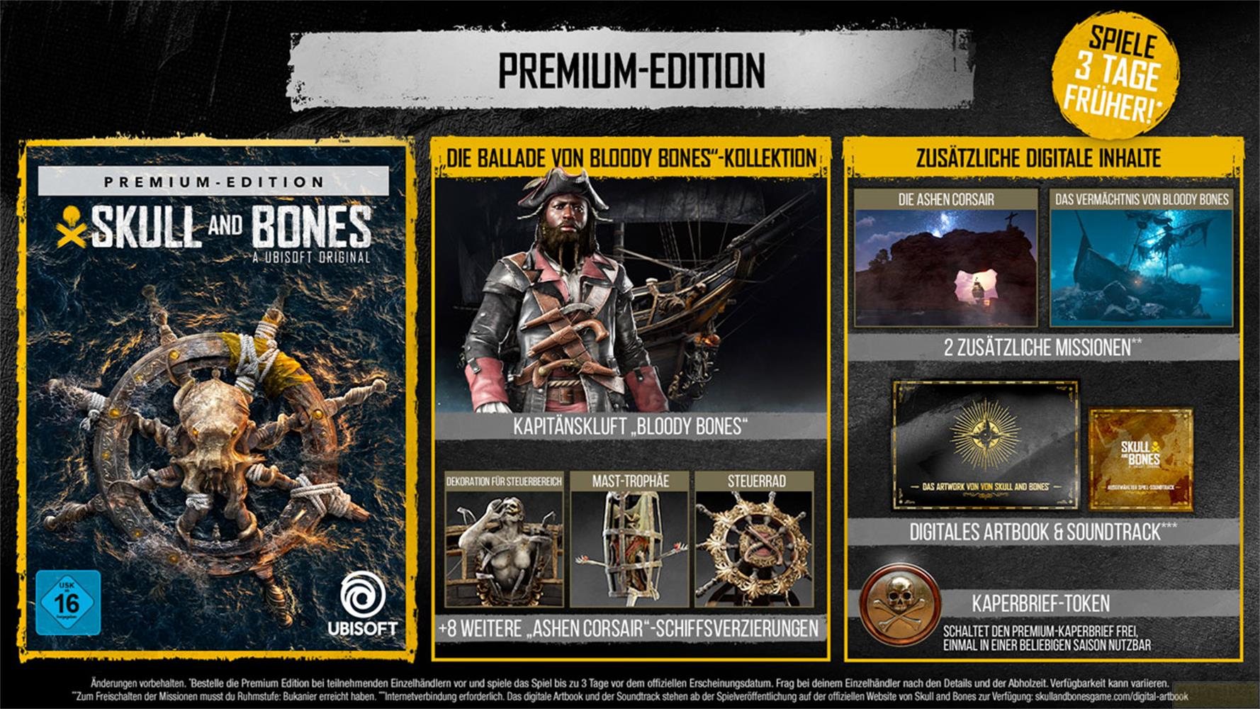 Édition Premium Skull and Bones : Pirate, roue de navire, contenu numérique, jouez 3 jours avant.