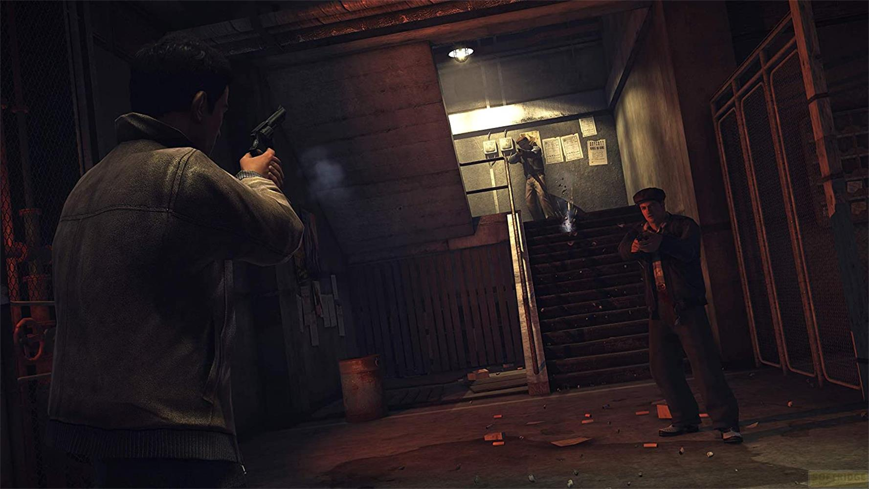 Des hommes armés dans une ruelle sombre lors d'une fusillade.