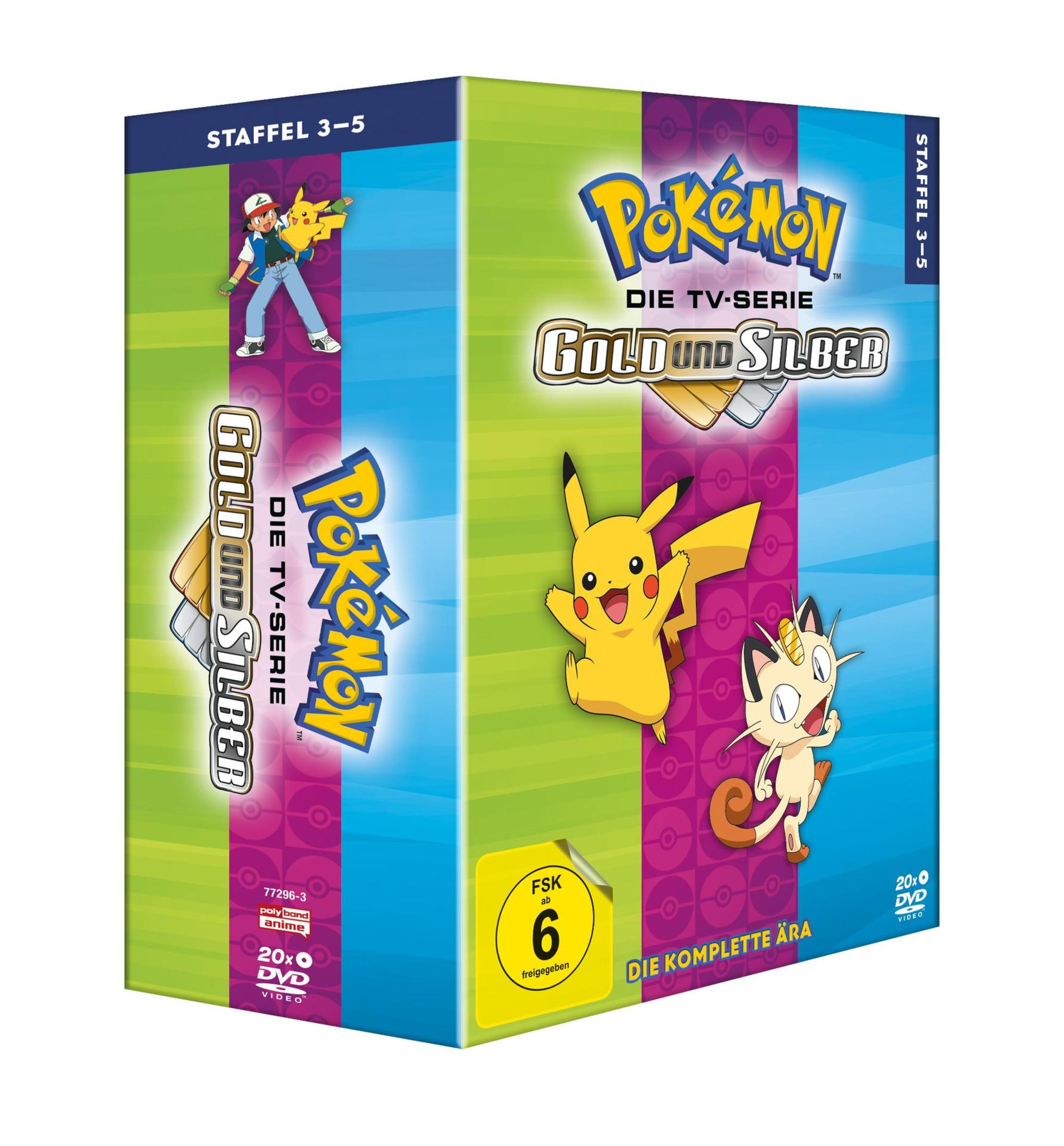 Pokémon Staffel 3-5 Box mit Ash, Pikachu und Team Rocket. FSK 6.
