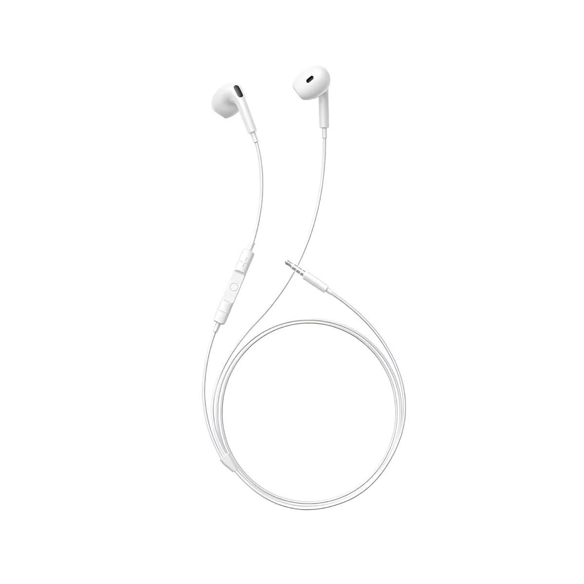 Auricolari bianchi in-ear con telecomando e jack da 3,5 mm.