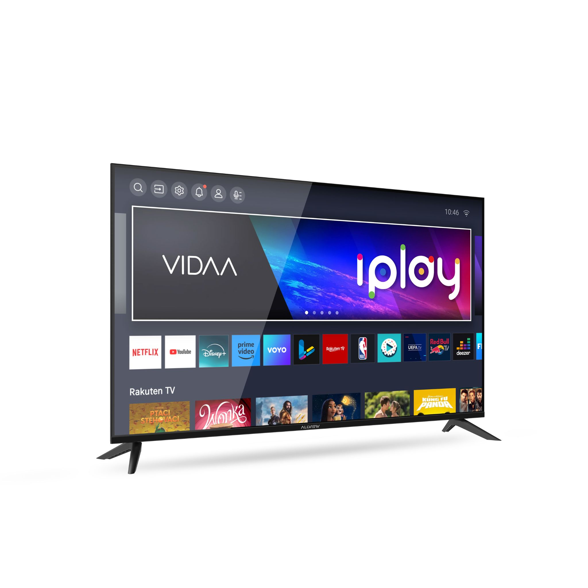 Une télévision moderne affichant une interface Smart TV avec des icônes d'applications comme Netflix.