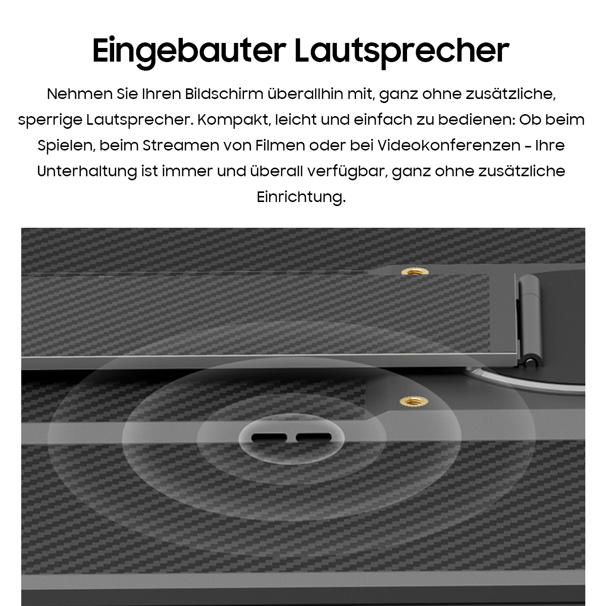 Nahaufnahme eines eingebauten Lautsprechers mit Wellensymbolen.