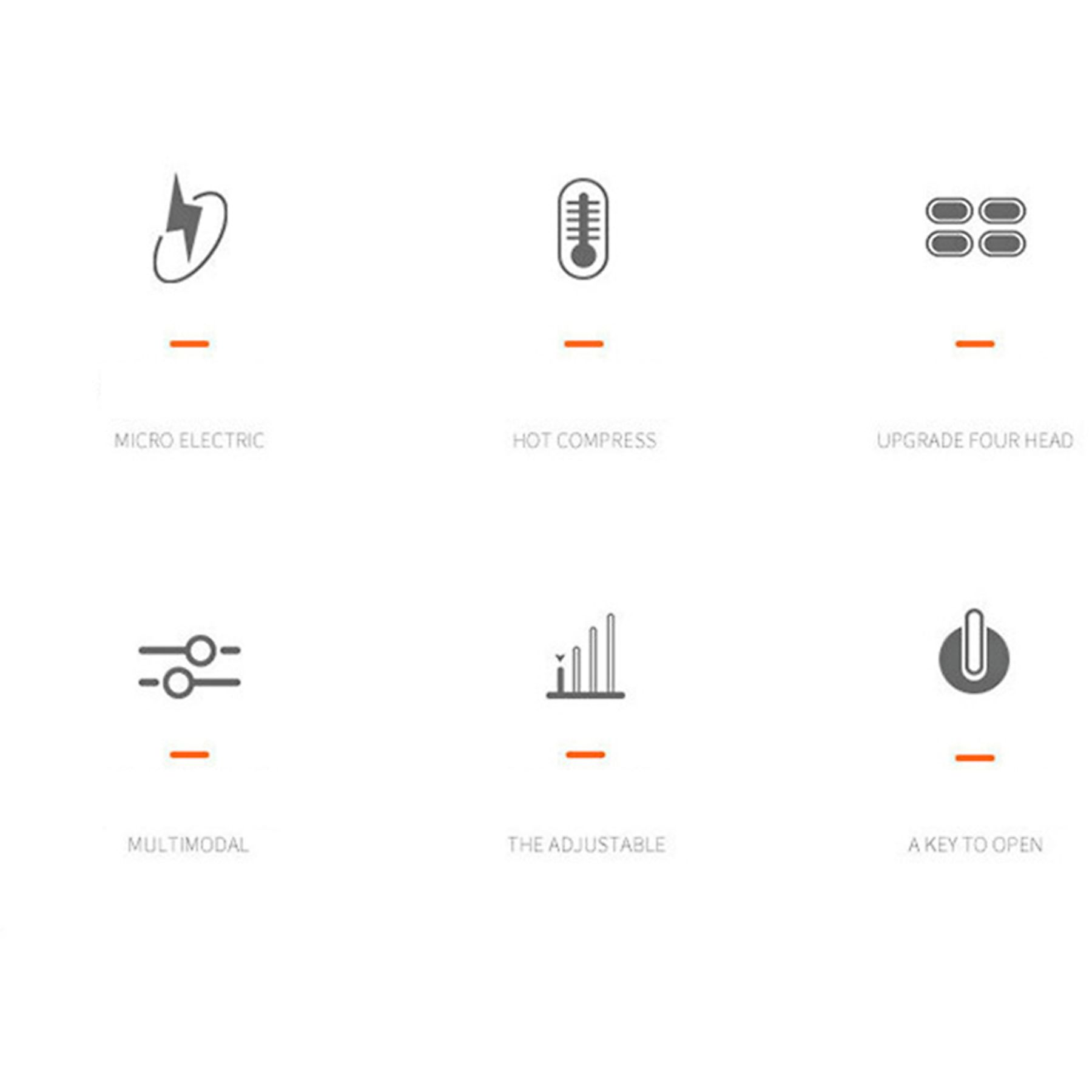 Sechs Icons: Blitz, Thermometer, Vier Punkte, Regler, Balkendiagramm, Power-Symbol.