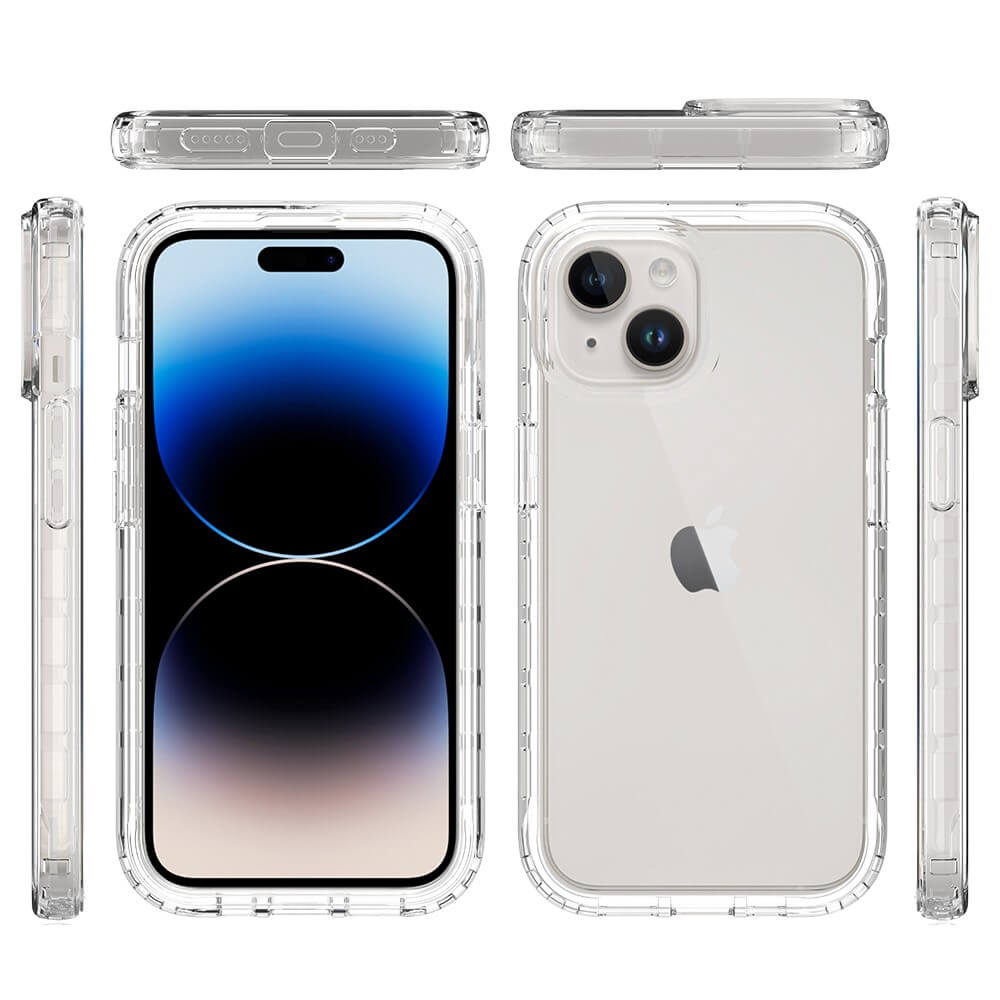 Klarer Handyhülle für ein iPhone, alle Seiten gezeigt.