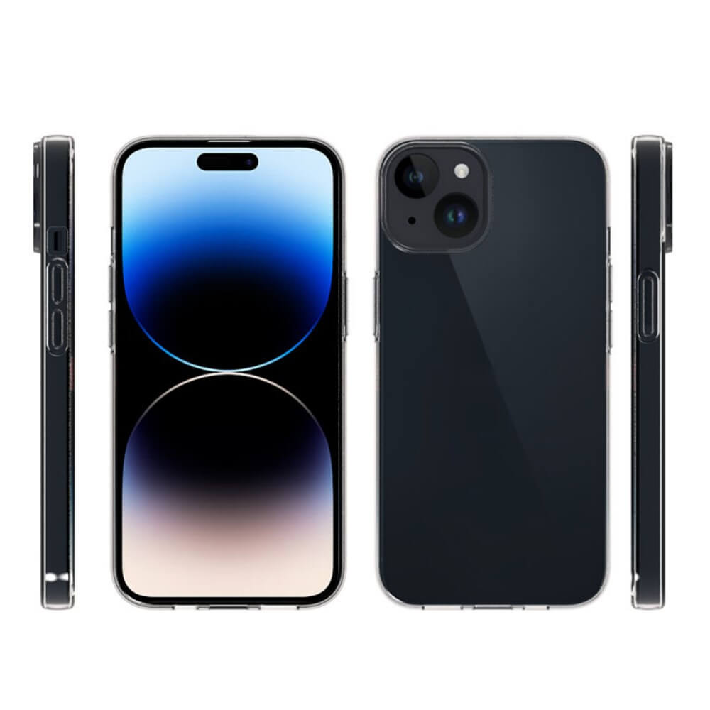 Tre viste di un iPhone scuro: fronte, retro e lato.