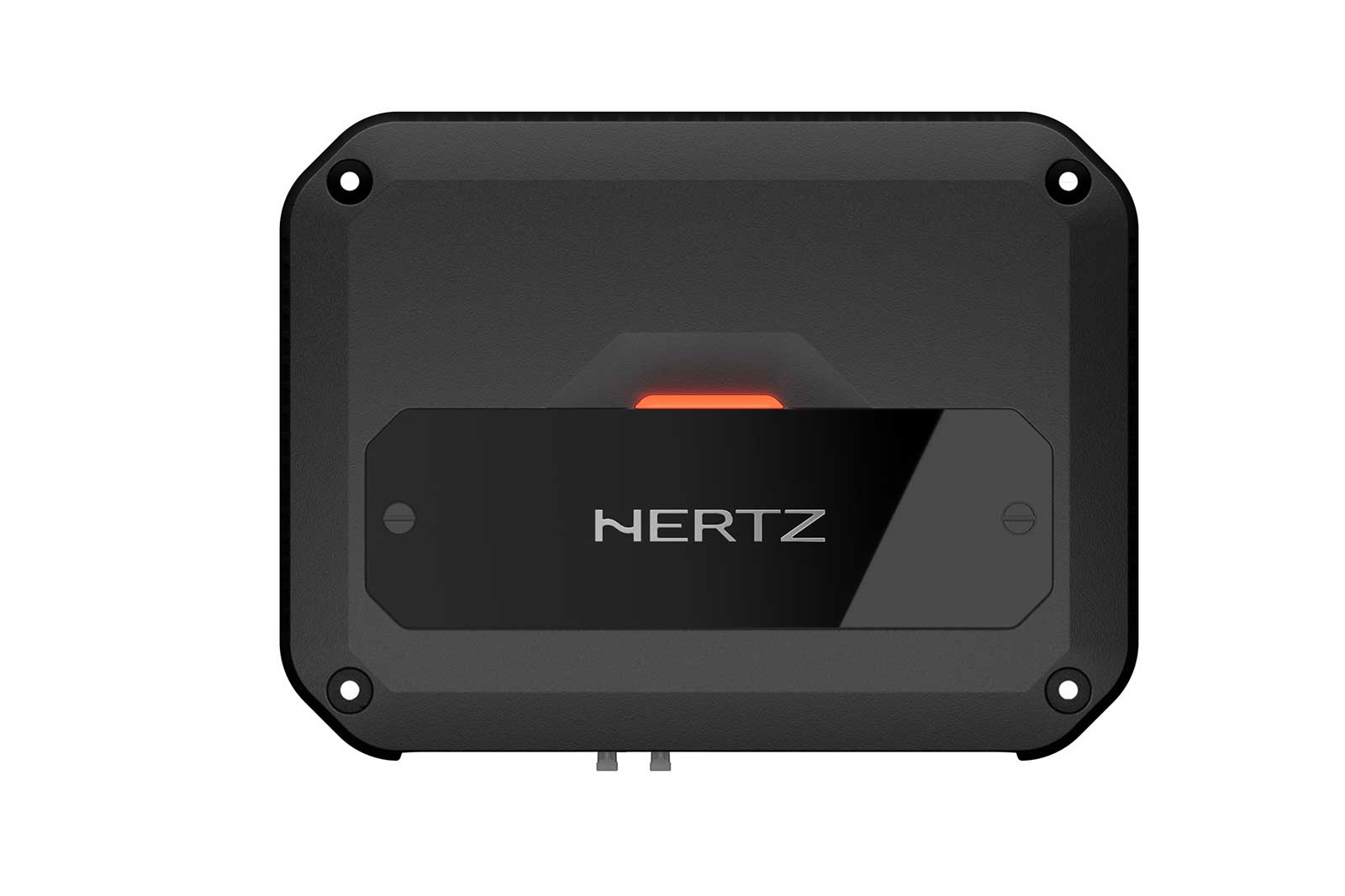 Schwarzer Hertz-Verstärker mit orangefarbenem Lichtstreifen.