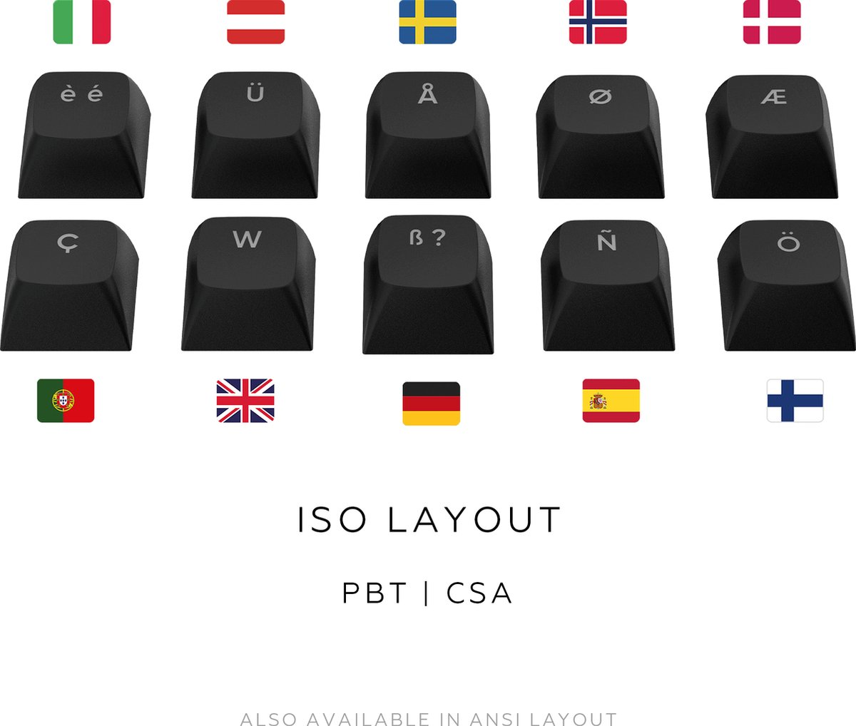 Tastenkappen mit Symbolen und Flaggen: ISO Layout, PBT | CSA.