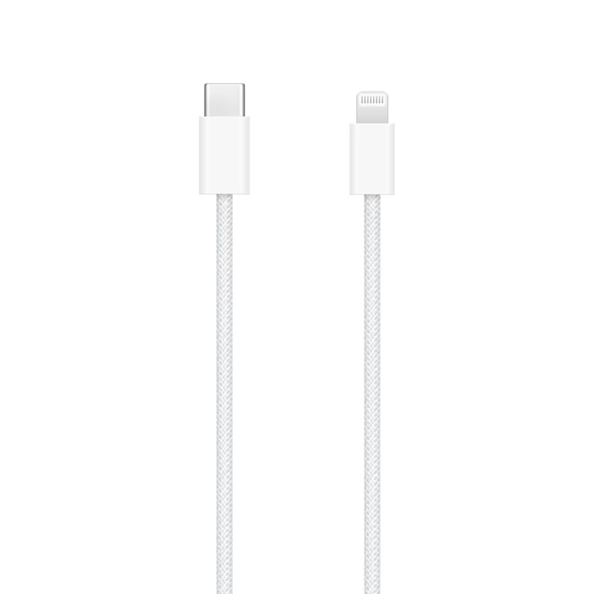 Biały kabel USB-C do Lightning na białym tle.