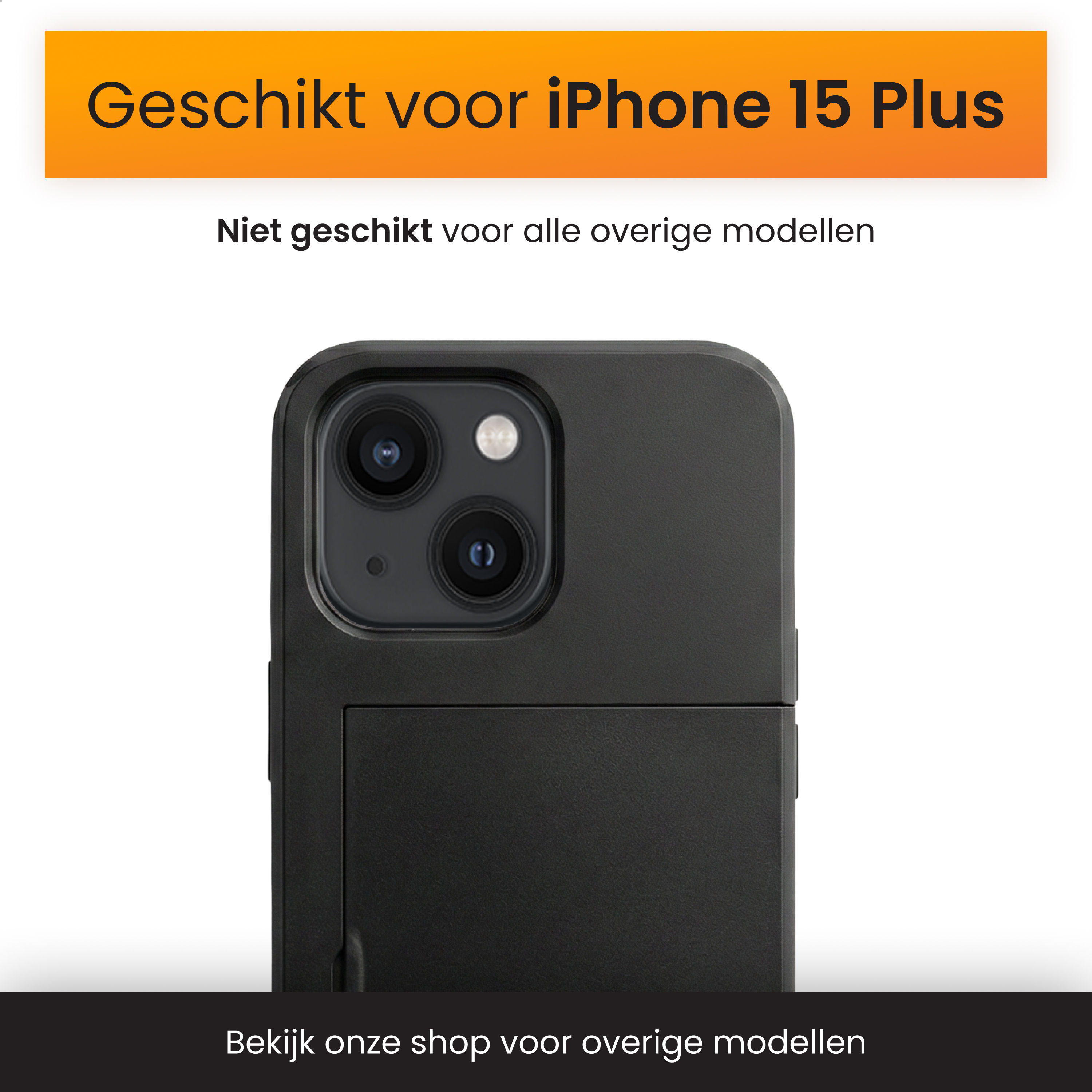 Black iPhone 15 Plus case showing camera module.