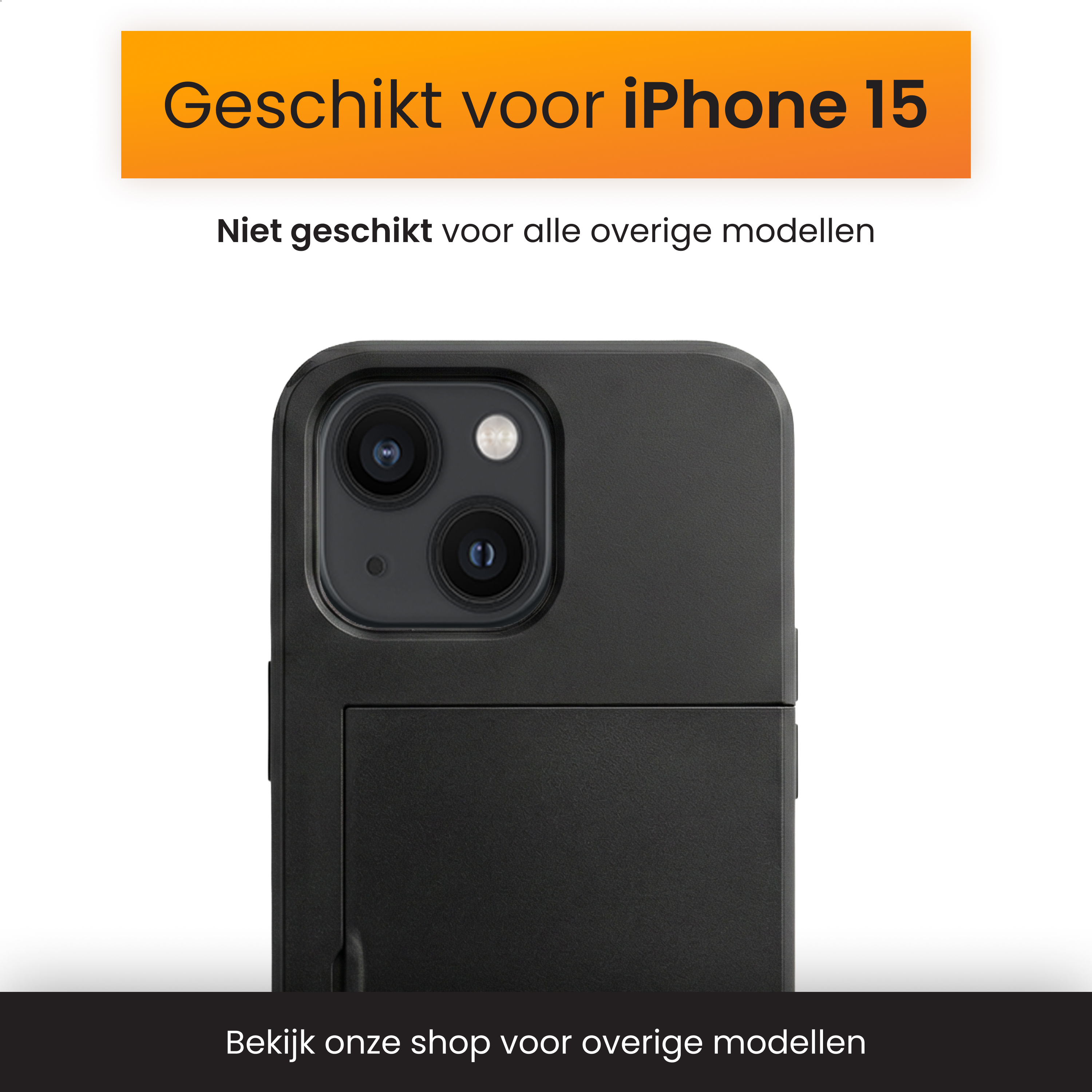 Zwarte iPhone 15 hoes, geschikt voor iPhone 15.