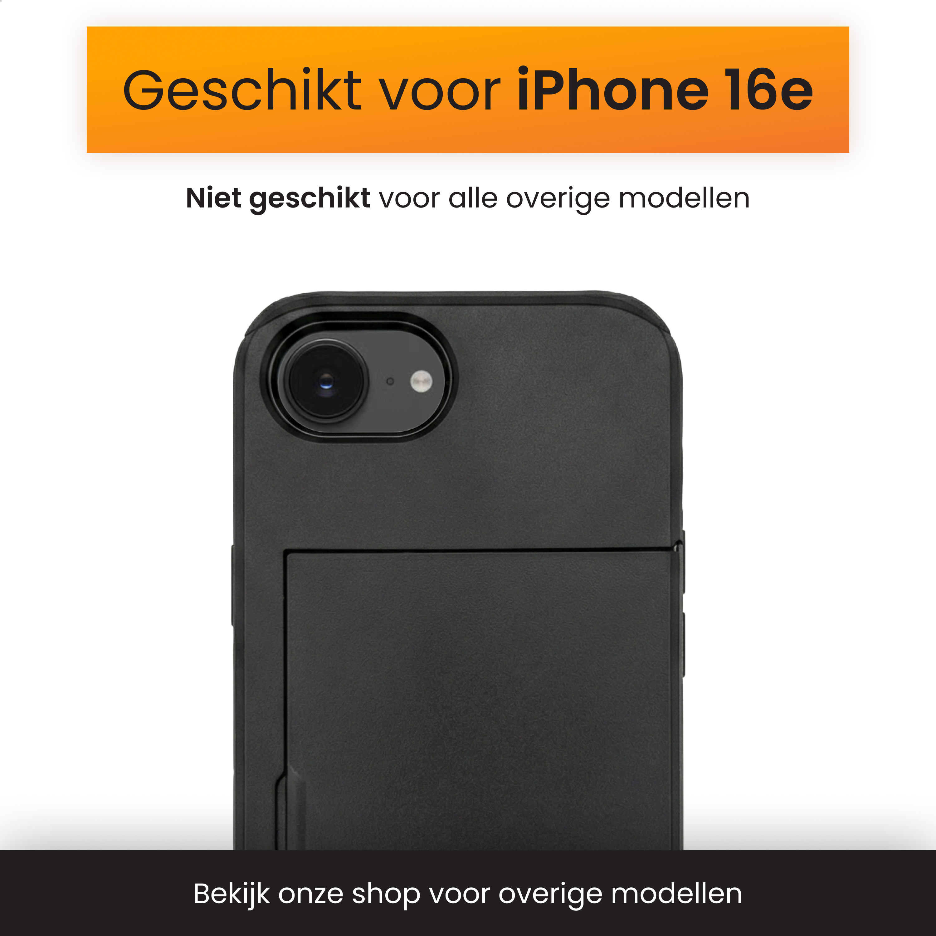 Schwarze Handyhülle für iPhone 16e mit Kameraaussparung.