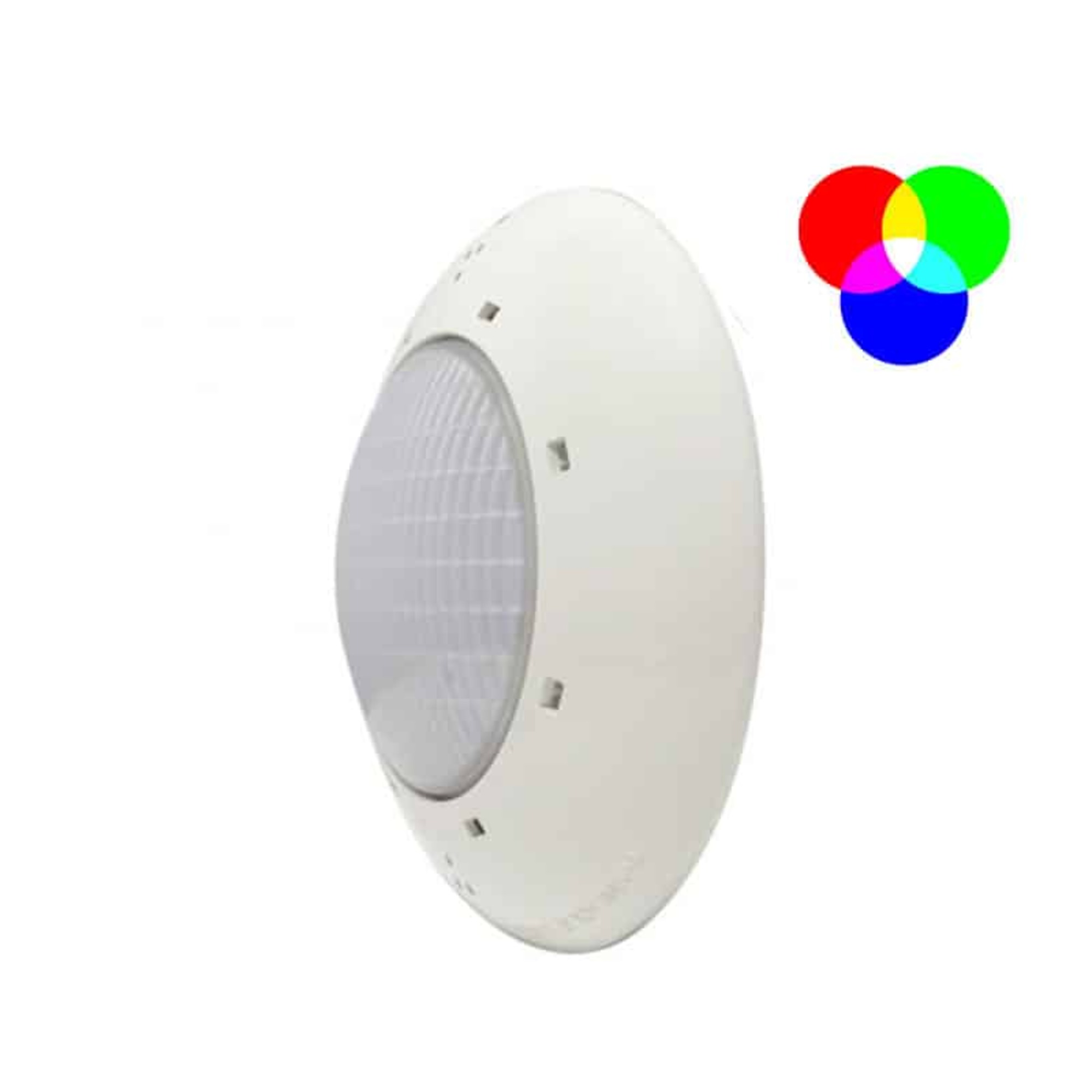 Un sensor de movimiento blanco con patrón de rejilla e icono RGB.