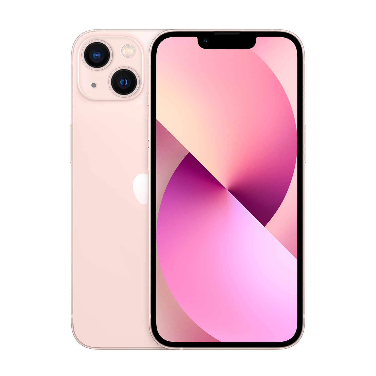 Un iPhone 13 rosa con due fotocamere sul retro.