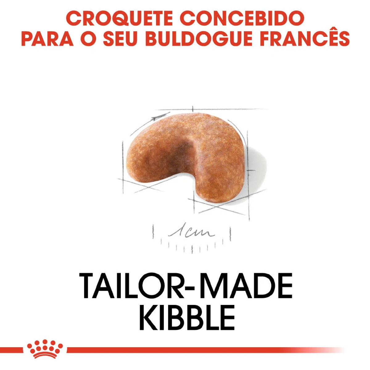 Una croqueta individual curvada con líneas de boceto y medidas.