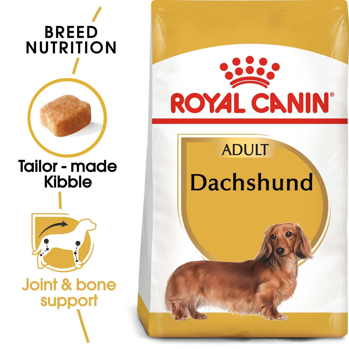 Bolsa de comida para perros Royal Canin para Dachshunds adultos con imagen.