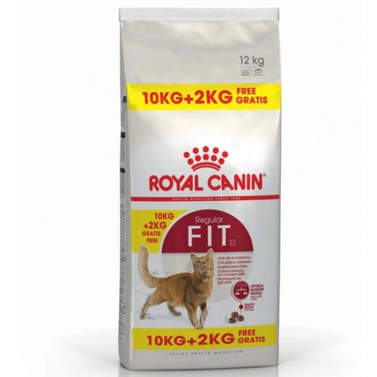 Un saco de 12kg de pienso seco Royal Canin FIT 32 para gatos con extra gratis.