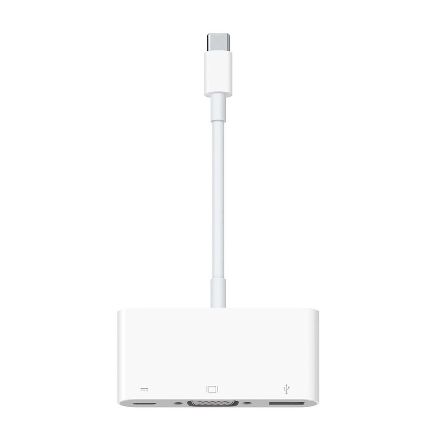 Un adattatore USB-C bianco con porte HDMI, USB e scheda SD.