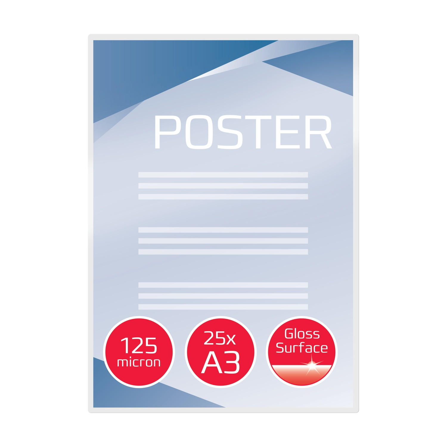 Poster con info: 125 micron, 25x A3, superficie lucida.