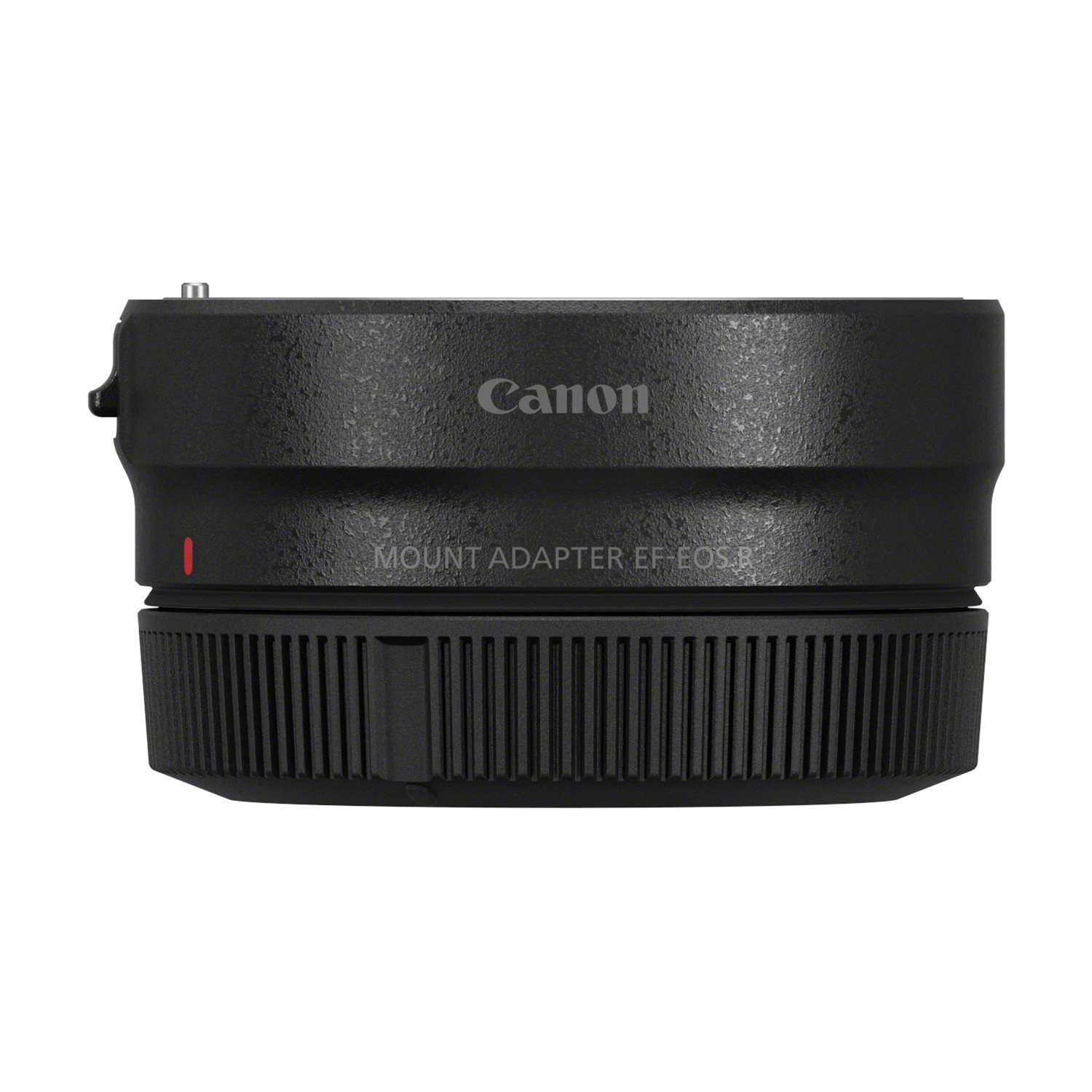 Schwarzer Canon Objektivadapter EF-EOS R mit gerändeltem Griff und rotem Punkt.