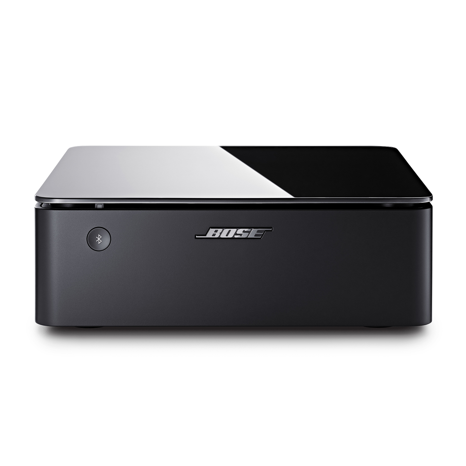 Schwarzes Bose Soundsystem mit glänzender Oberseite und Bluetooth-Symbol.