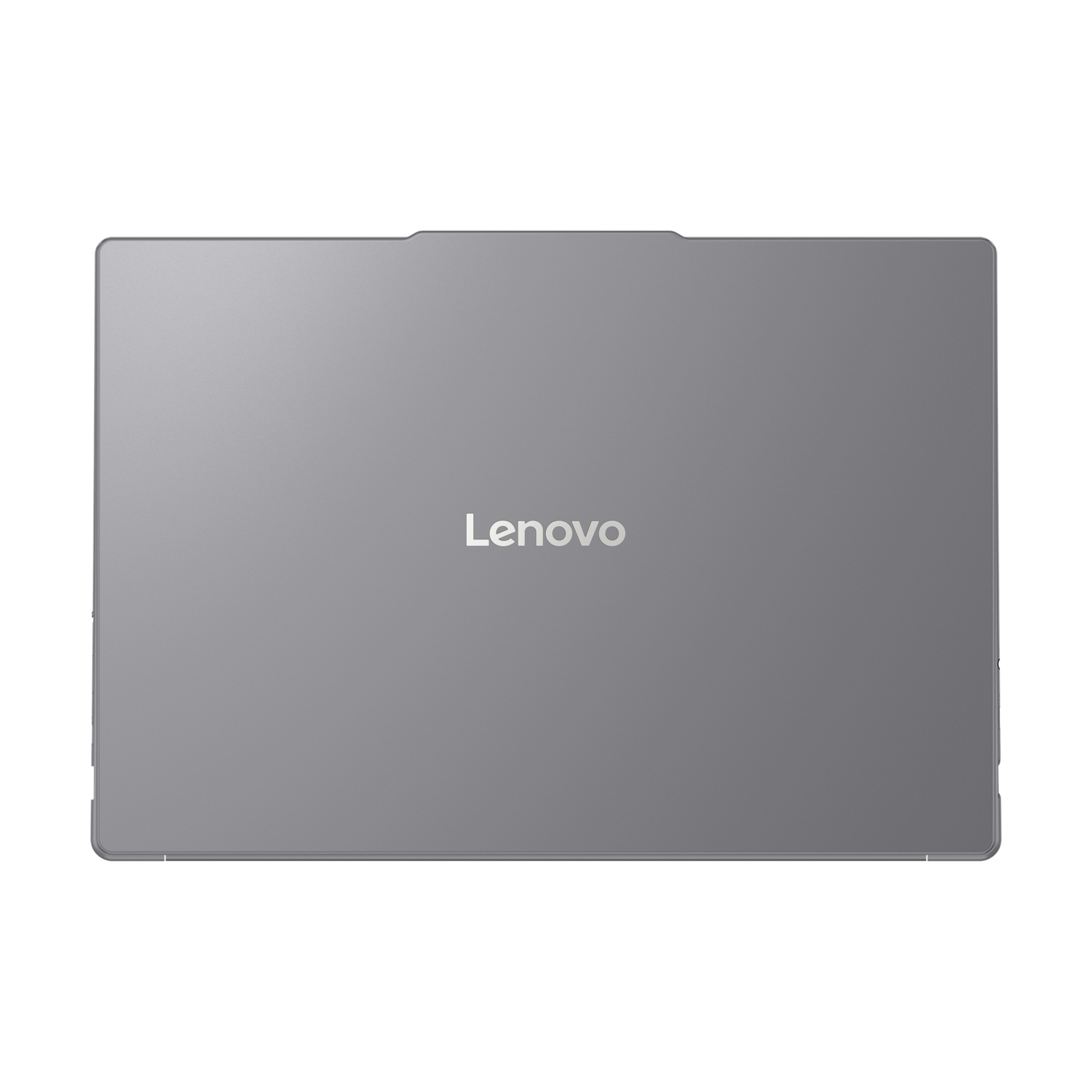 Un laptop Lenovo grigio chiuso, con il logo al centro del coperchio.