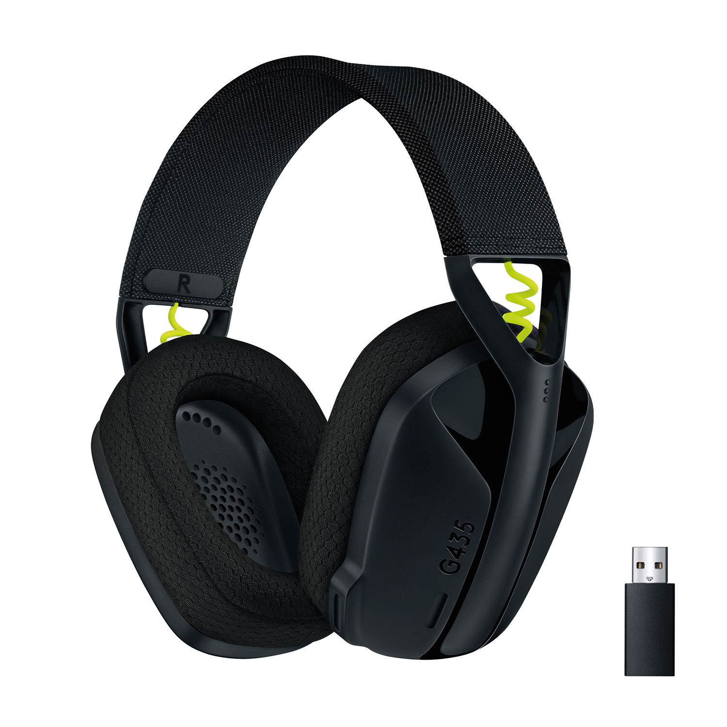 Cuffie nere con nome G435 e dongle USB.