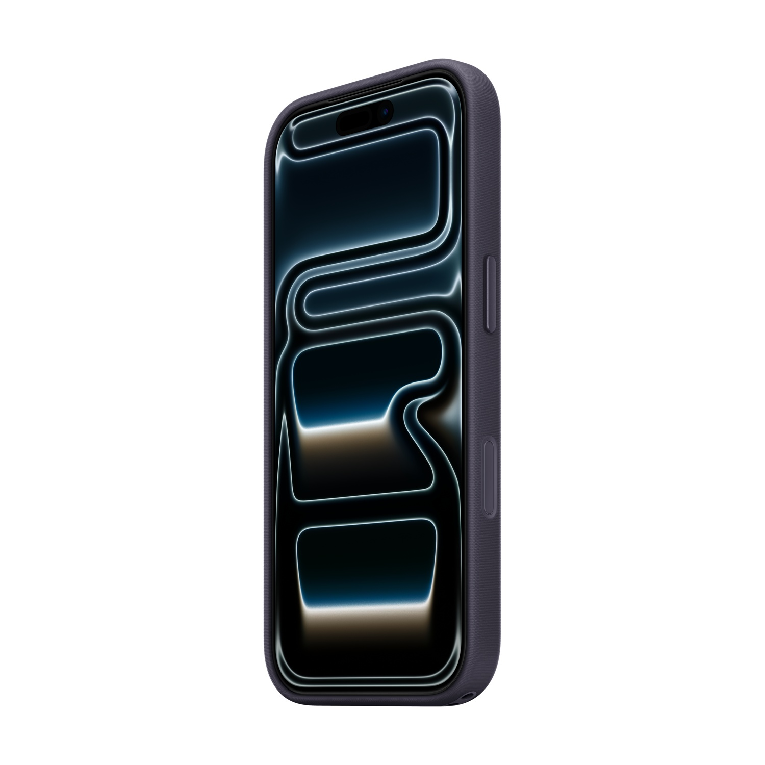 Telefono grigio scuro con schermo scuro e linee al neon.