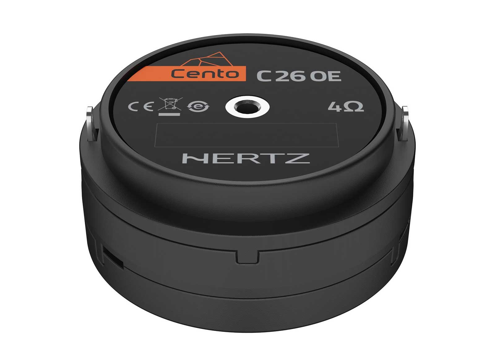 Schwarzer Lautsprecher mit "Hertz"-Logo und "Cento C26 OE"-Beschriftung.