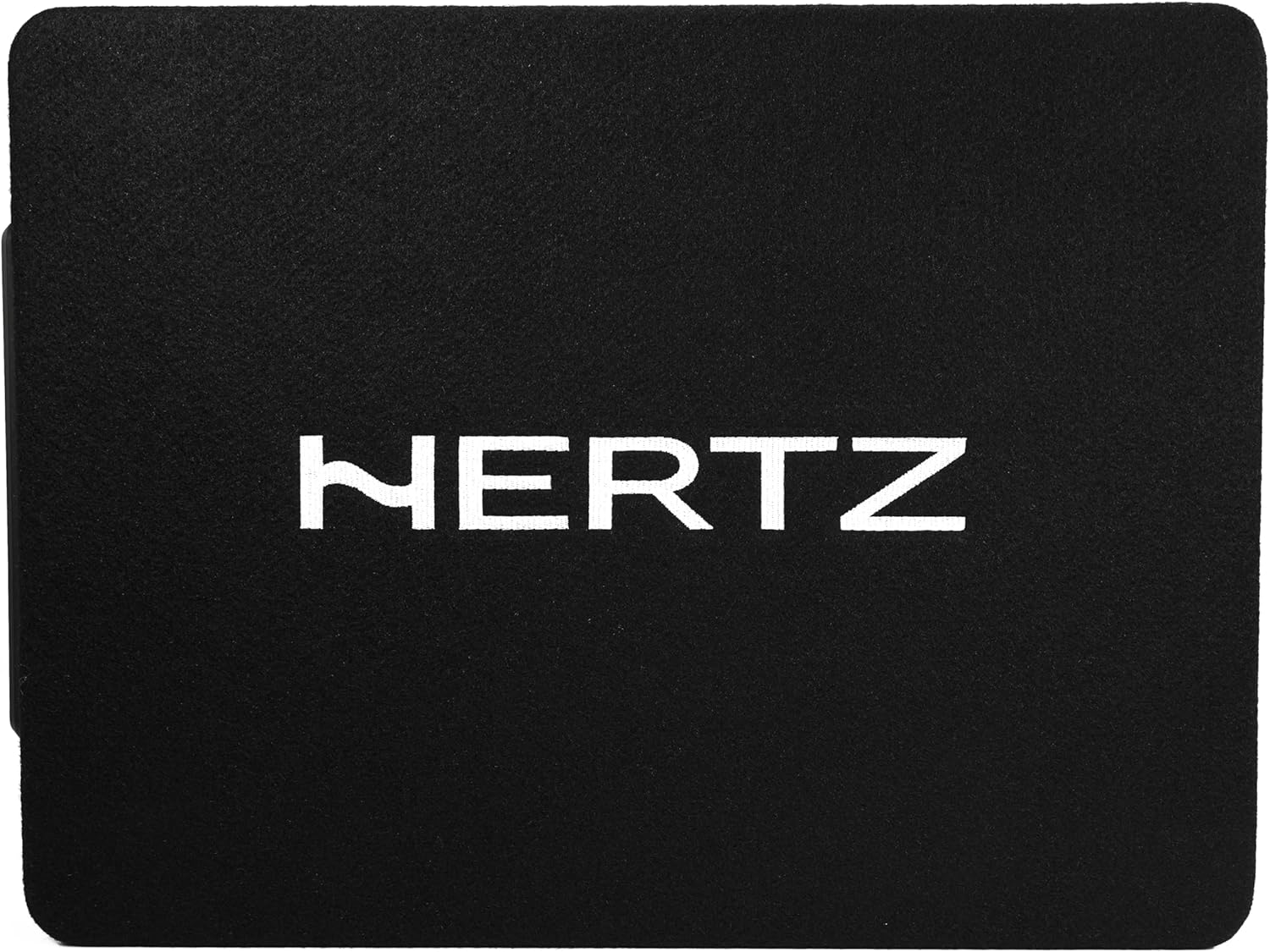 Schwarze Oberfläche mit weißem HERZ-Logo.