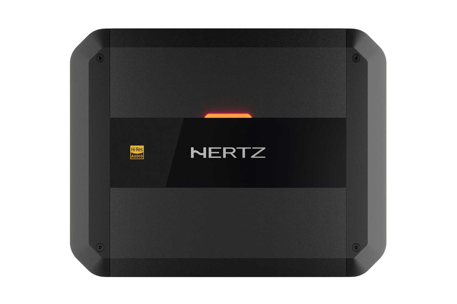 Schwarzer Verstärker mit Hi-Res Audio-Logo und Hertz-Schriftzug.